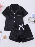 Leopard Print Silky Pajama Set: Black