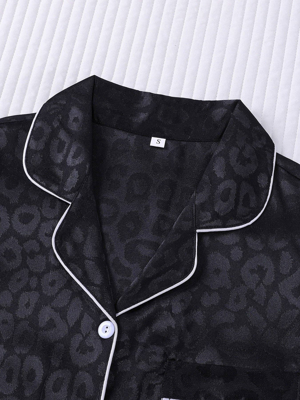 Leopard Print Silky Pajama Set: Black