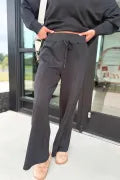 Bristol Black Collared V Neck Pullover Sweatshirt Sweatpants Set