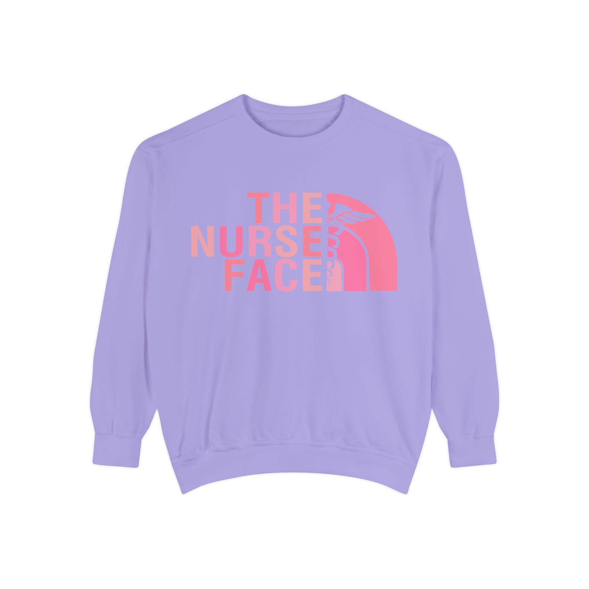 Nurse Face Sweatshirt — Pink Caduceus Retro Graphic Crewneck