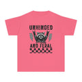 Youth Tee — "Unhinged and Feral" Raccoon Graphic