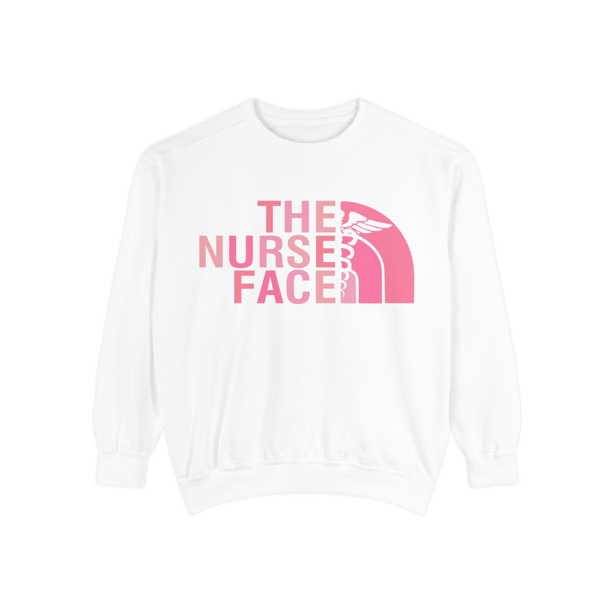 Nurse Face Sweatshirt — Pink Caduceus Retro Graphic Crewneck