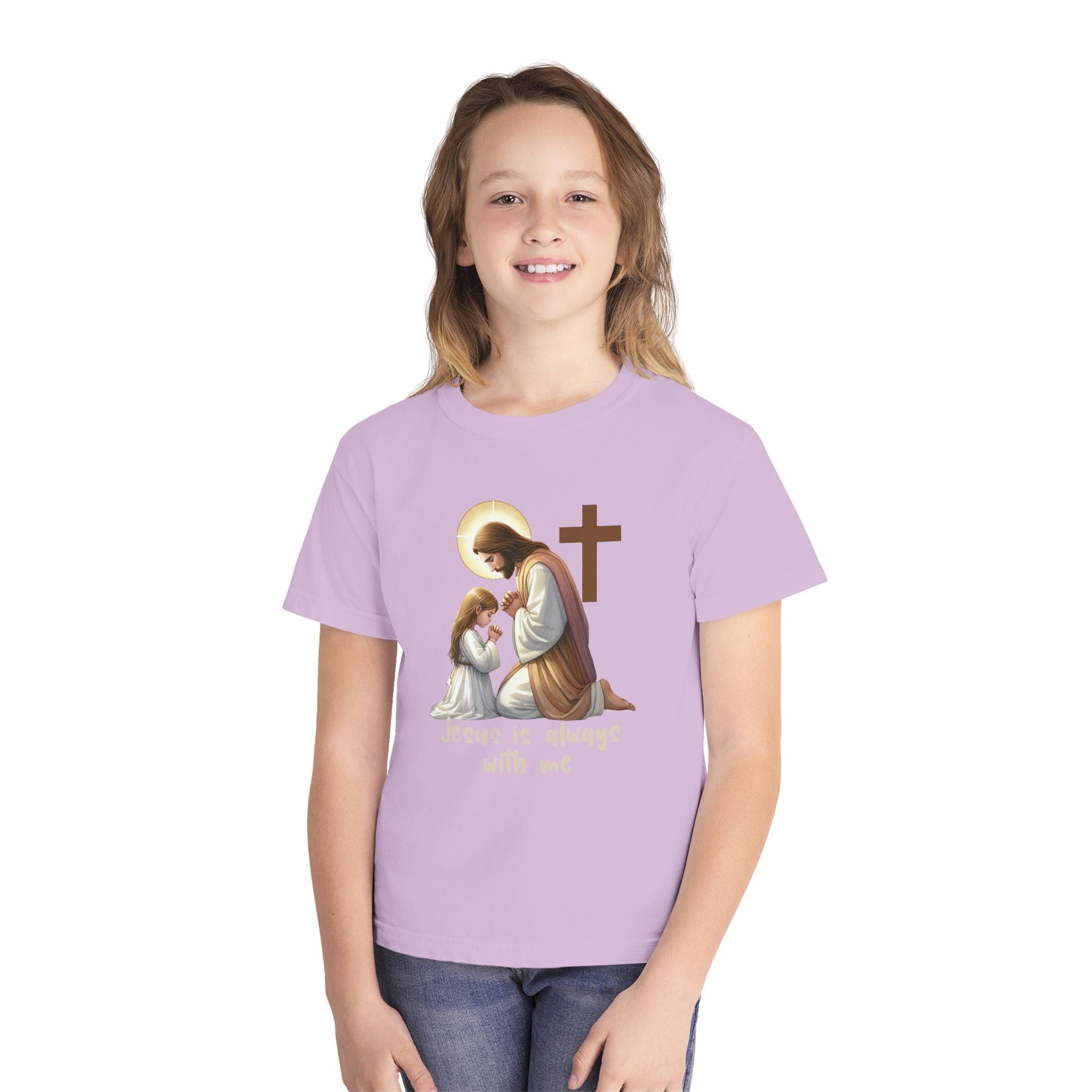 Youth Tee — "Jesus is Always With Me" Christian Prayer Kids T-Shirt