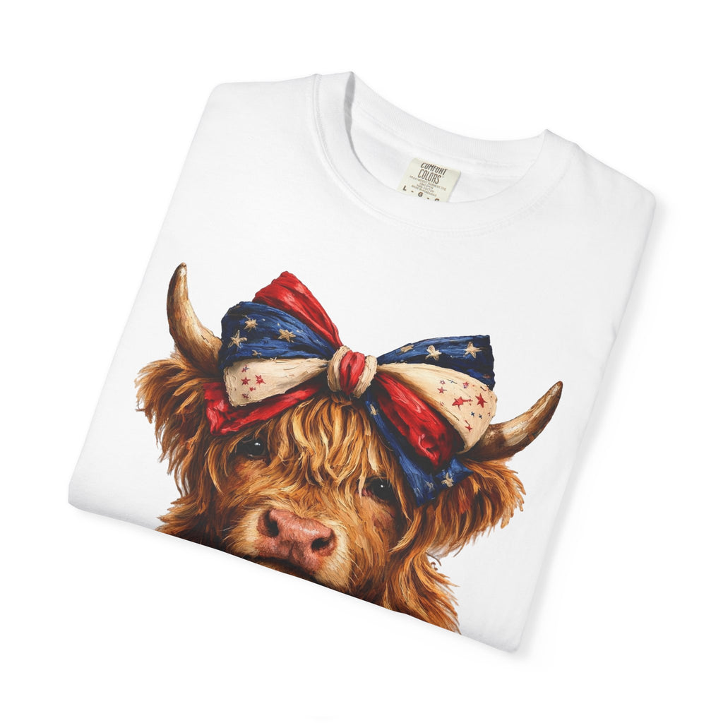 Highland Cow Tee — Patriotic Bandana Cow Graphic T-Shirt