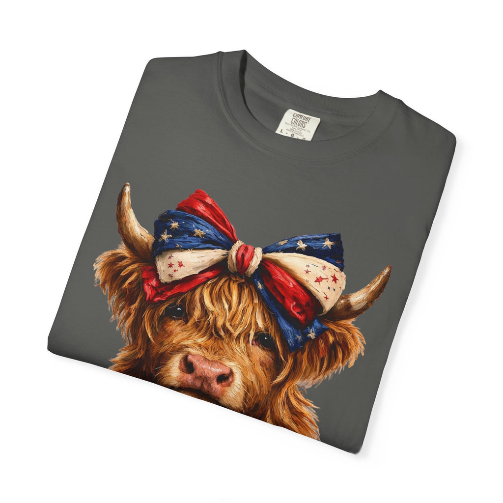 Highland Cow Tee — Patriotic Bandana Cow Graphic T-Shirt
