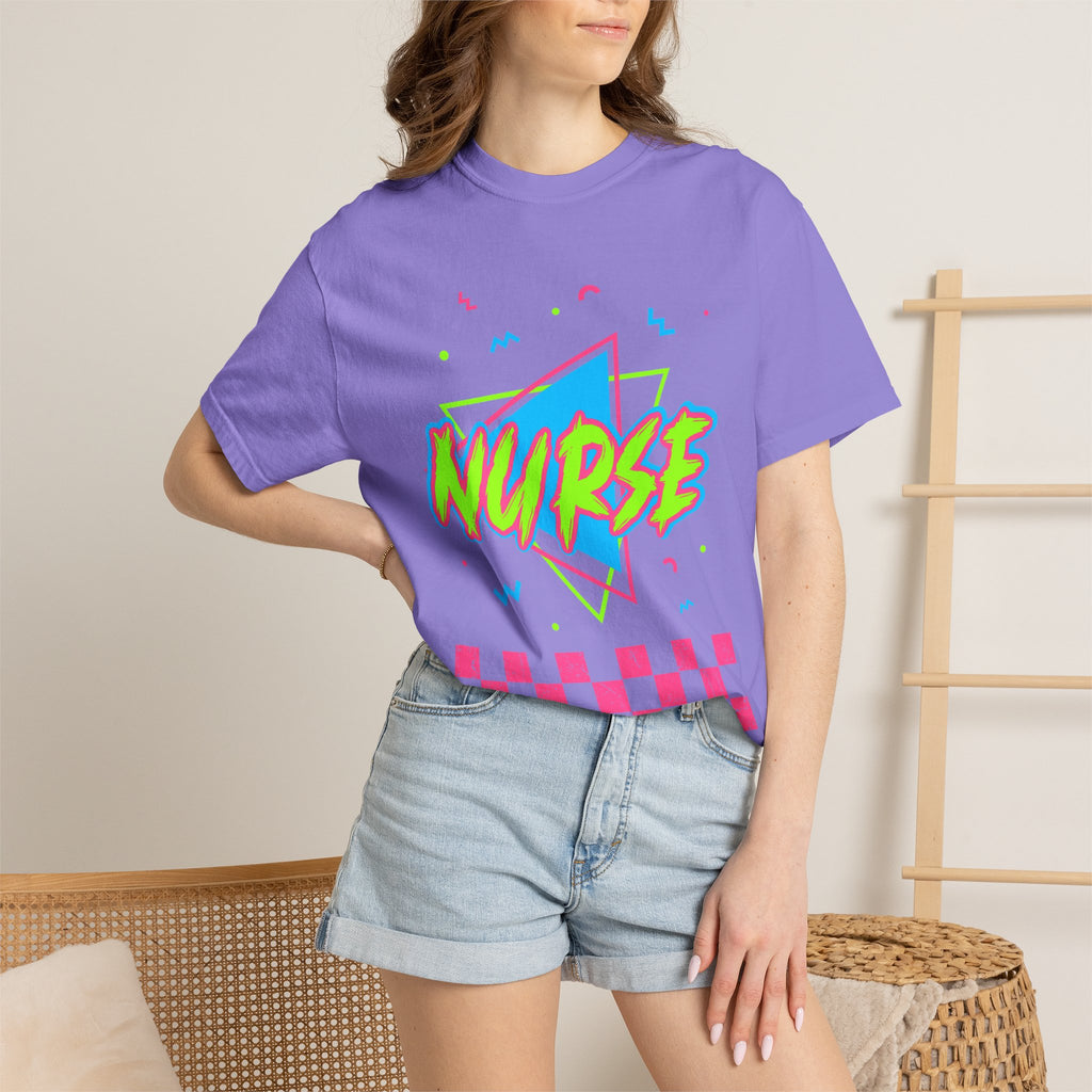 Nurse Retro 90s Graphic T-Shirt — Neon Checkerboard Medical Tee
