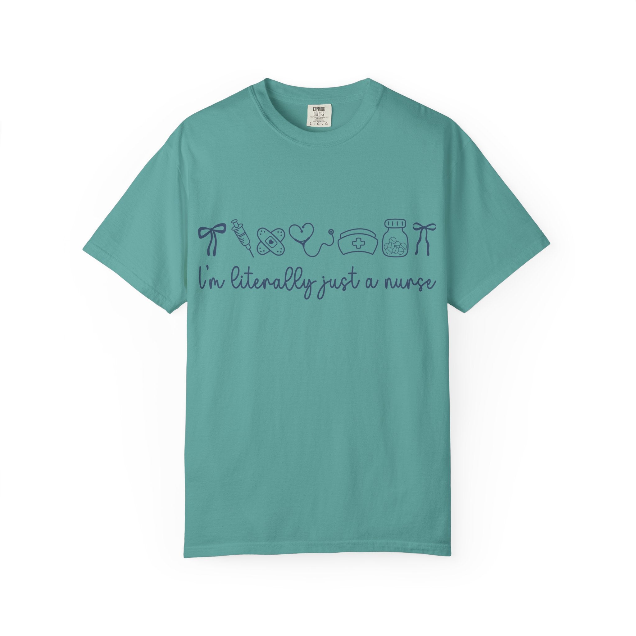 Nurse Crewneck T-Shirt — "I'm Literally Just a Nurse" Minimal Medical Icons Tee
