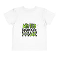 Toddler Tee — "Mister Dramatic" Neon Green Check Dinosaur Shirt
