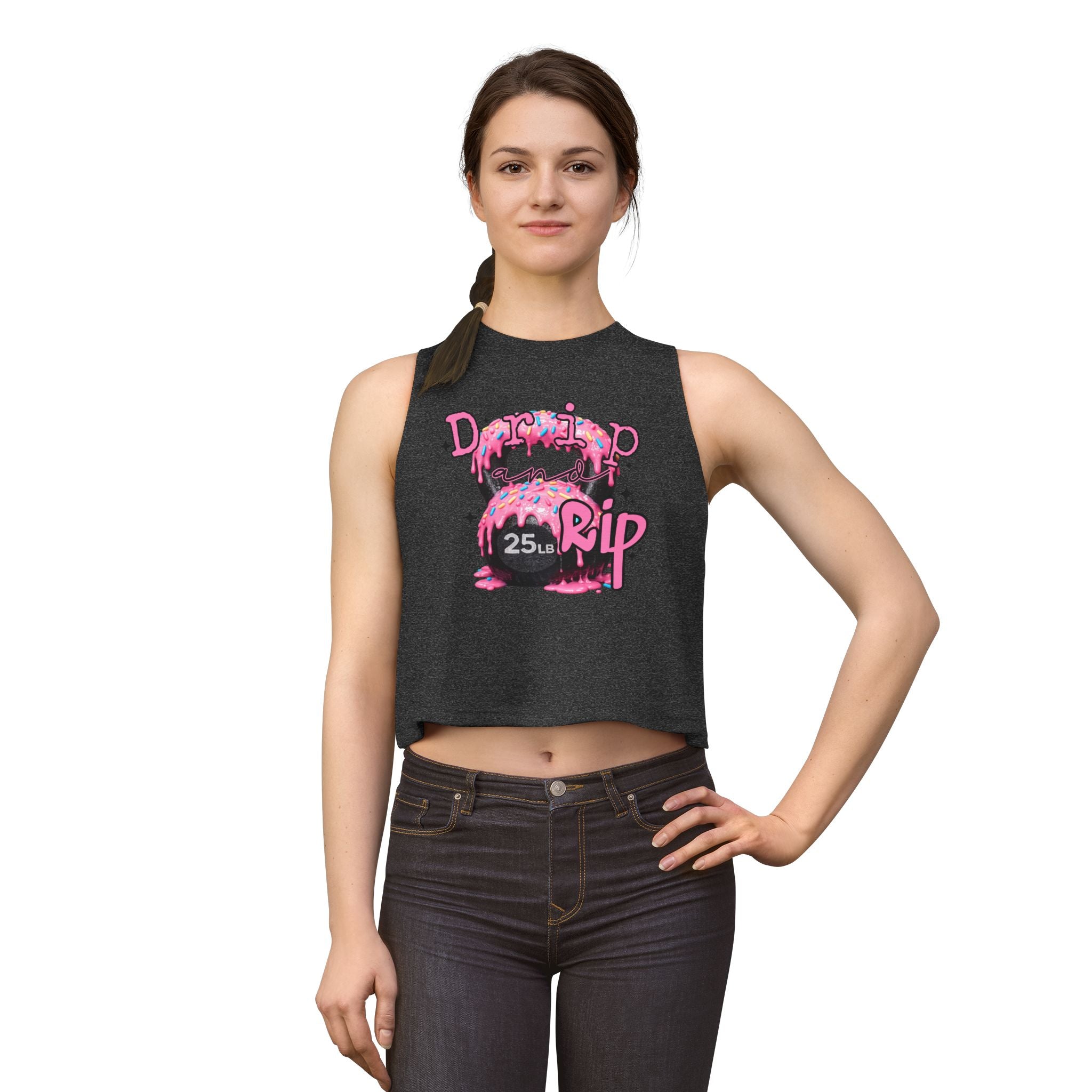 Crop Top — 'Drip or Rip' Pink Kettlebell Fitness Graphic
