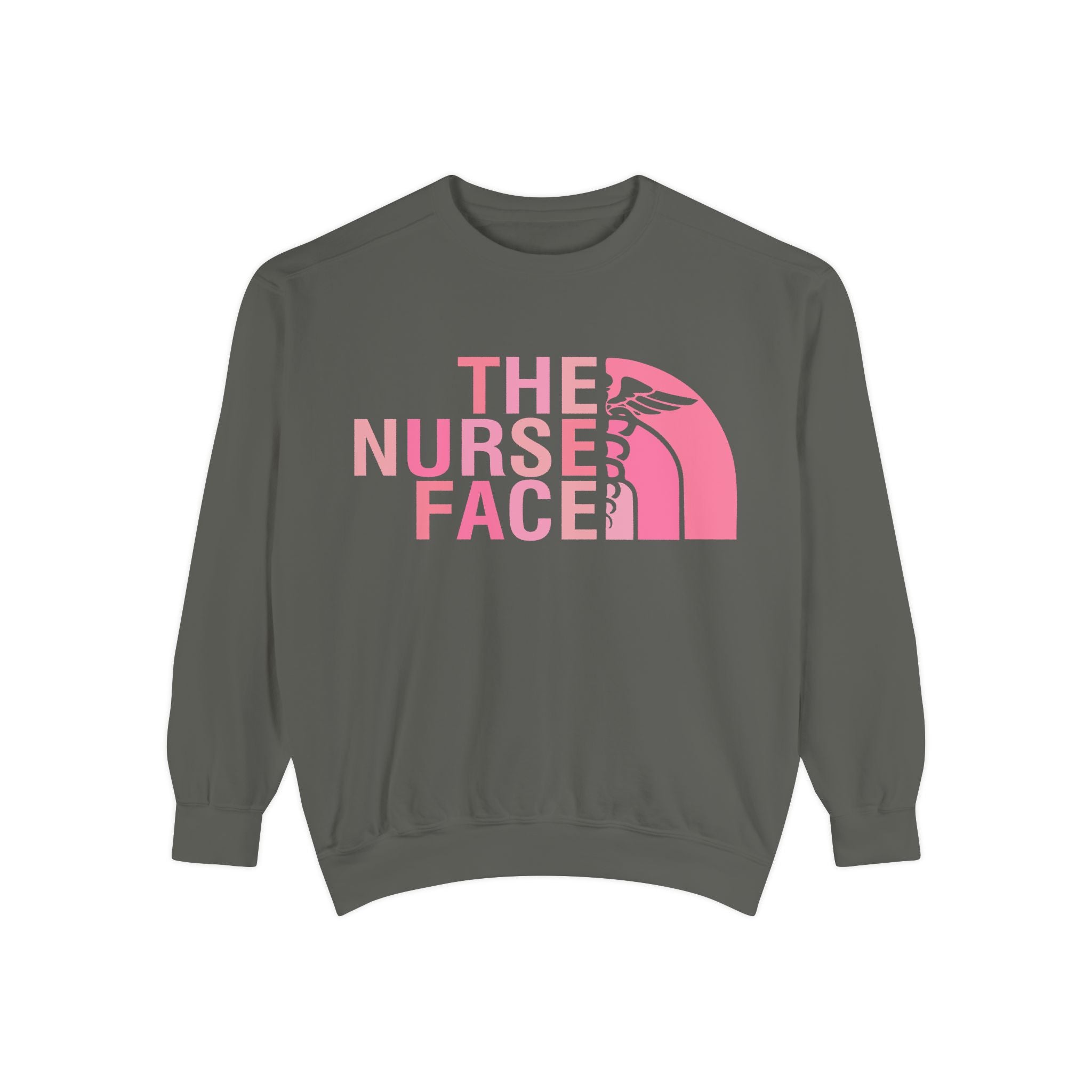 Nurse Face Sweatshirt — Pink Caduceus Retro Graphic Crewneck