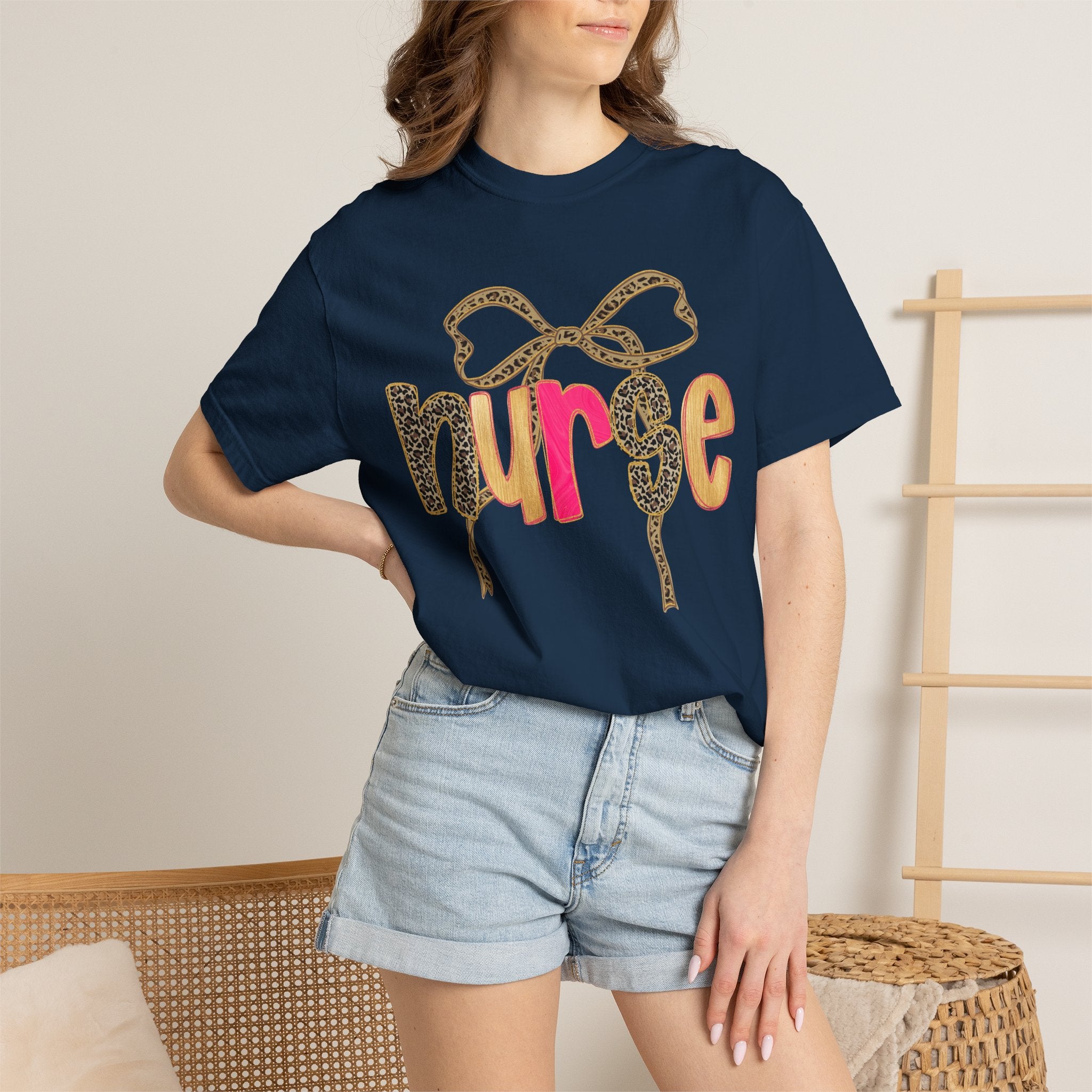 Nurse Leopard Bow T-Shirt — Cute Colorful Nurse Tee