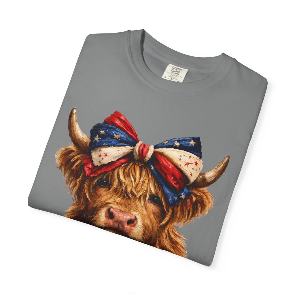 Highland Cow Tee — Patriotic Bandana Cow Graphic T-Shirt