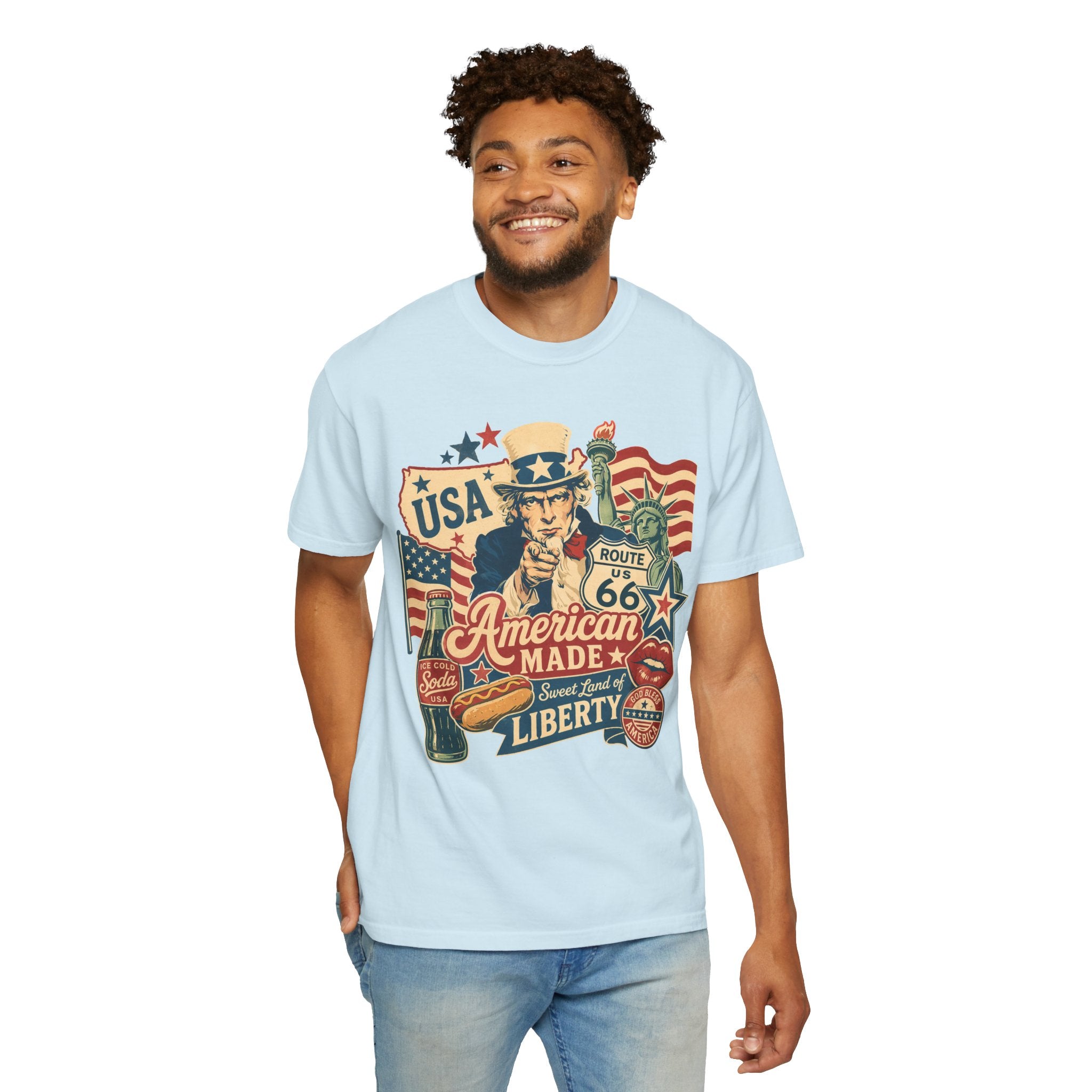 American Made Liberty T-Shirt — Vintage Uncle Sam Route 66 USA Graphic