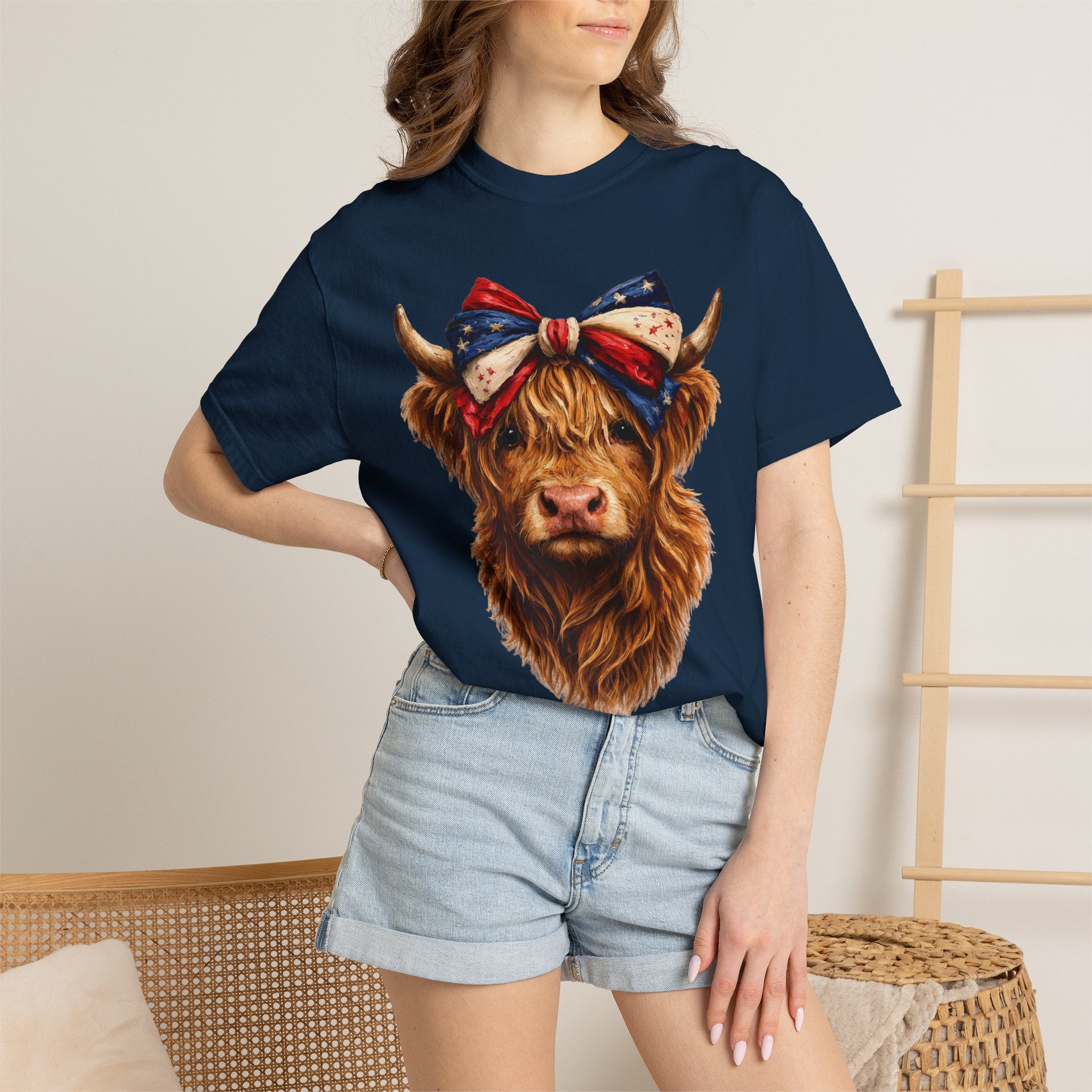 Highland Cow Tee — Patriotic Bandana Cow Graphic T-Shirt