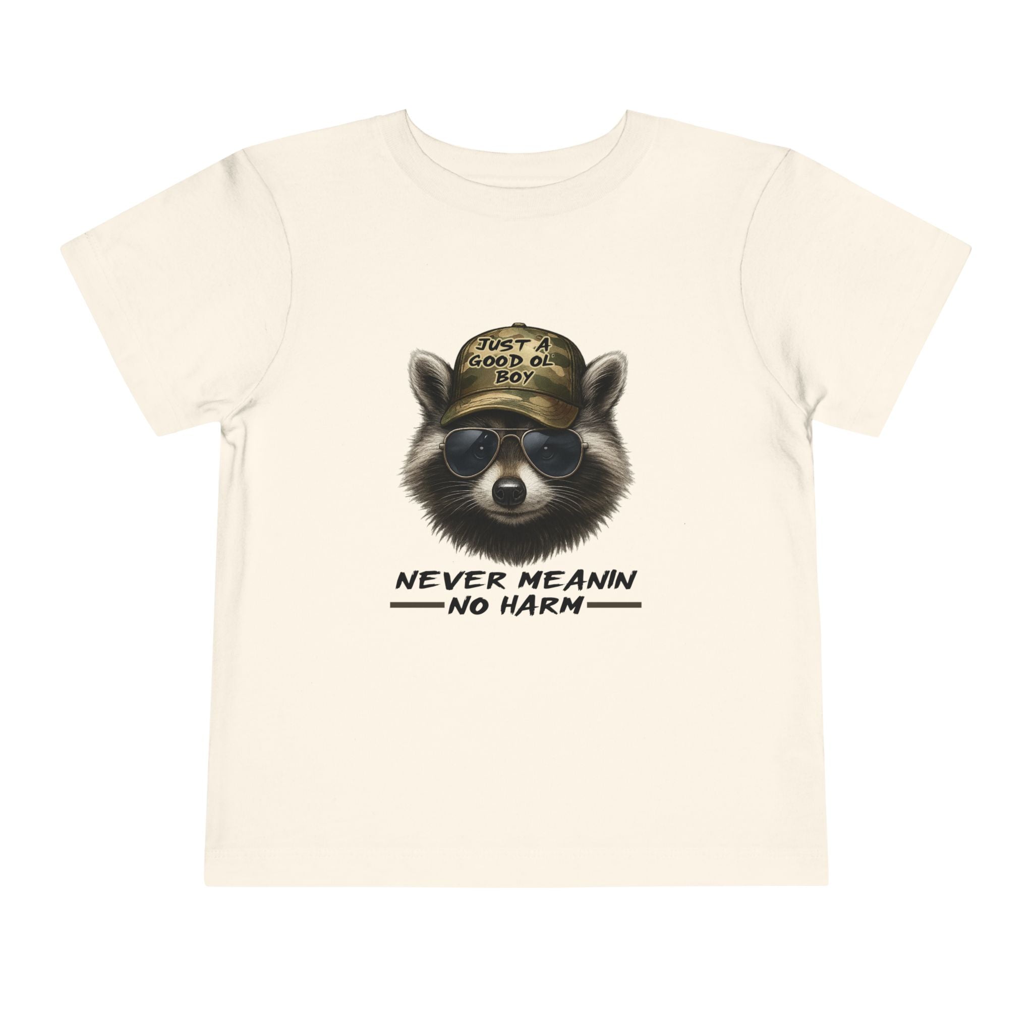 Toddler Tee - Raccoon with Hat "Never Meanin No Harm" Kids Graphic Shirt