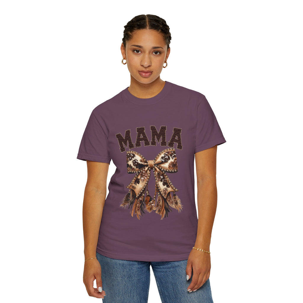 Mama Leopard Bow T‑Shirt – Floral Fringe Mom Tee