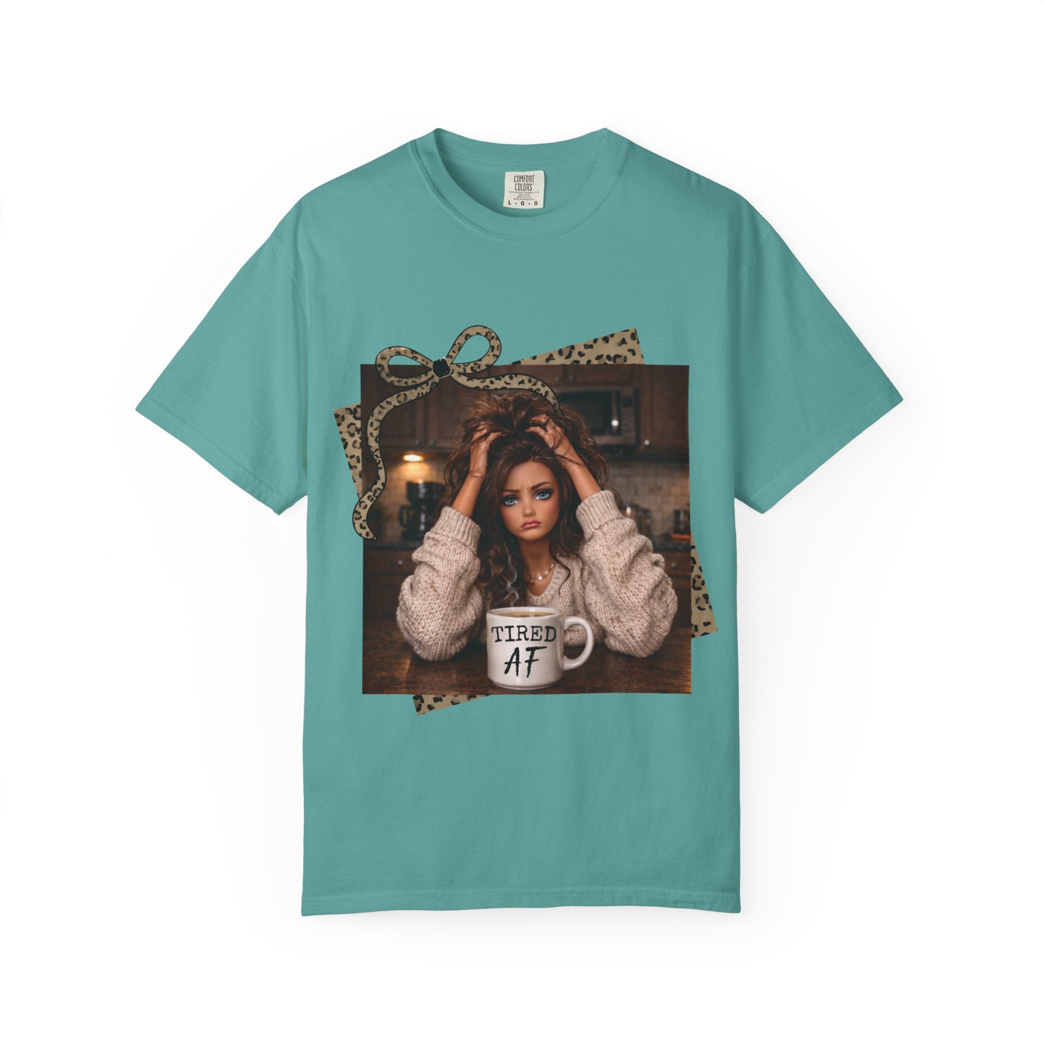 T-Shirt — 'Tired AF' Cozy Photo Tee (Leopard Accent)