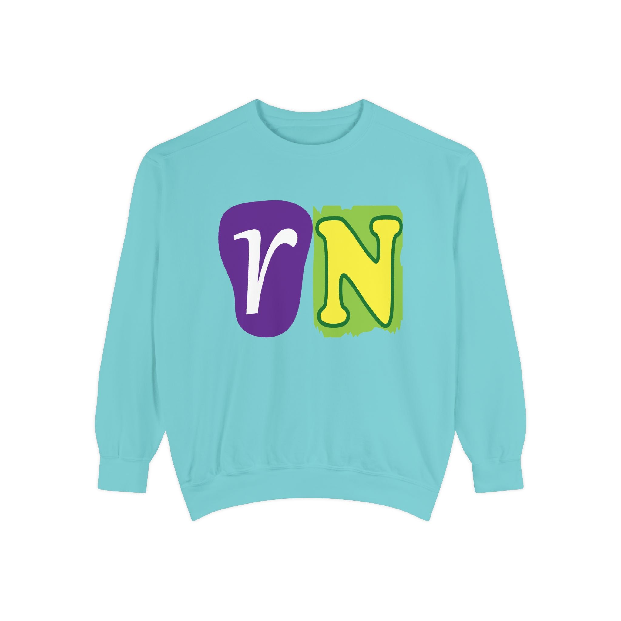 Sweatshirt — Retro Purple & Green 'VN' Graphic Crewneck