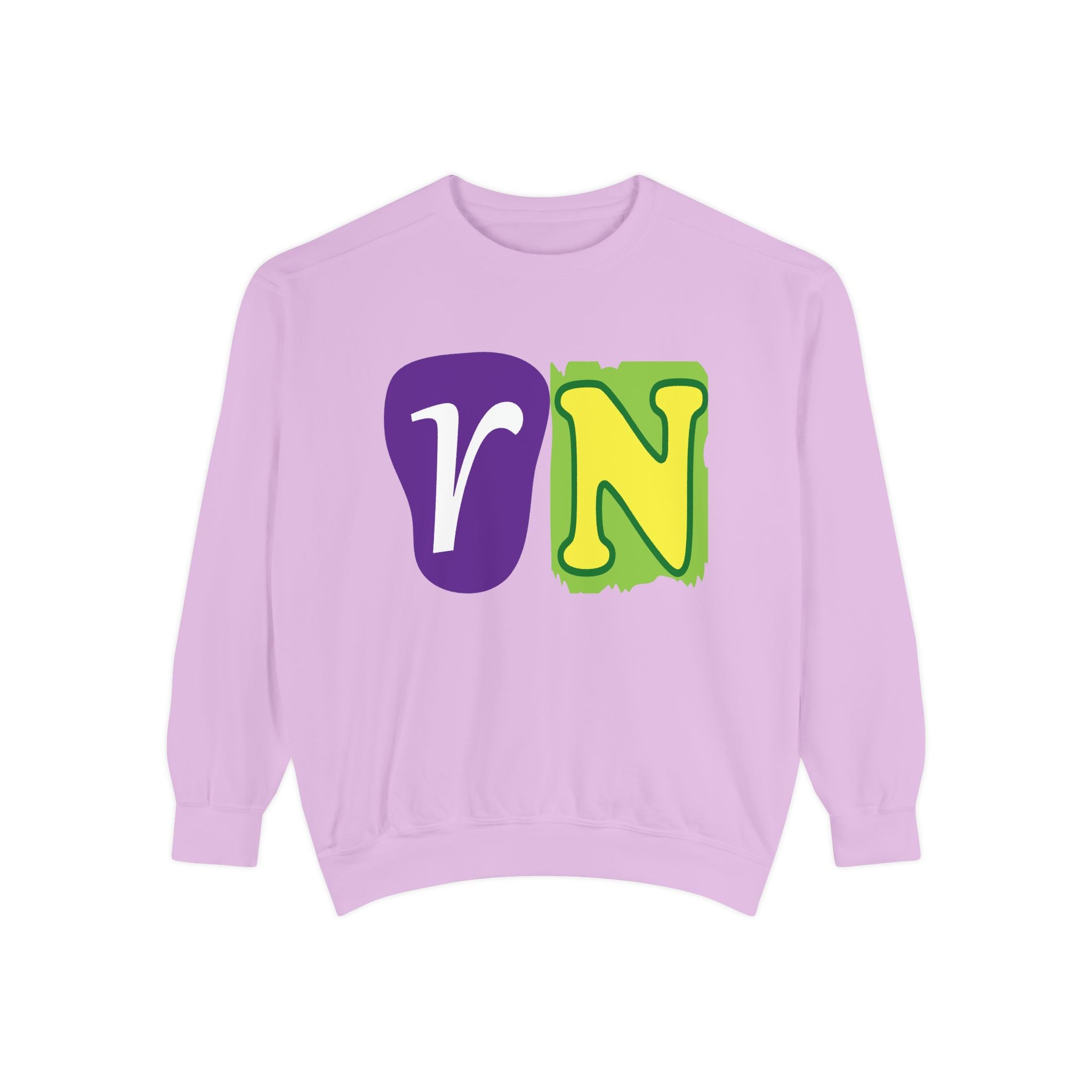 Sweatshirt — Retro Purple & Green 'VN' Graphic Crewneck