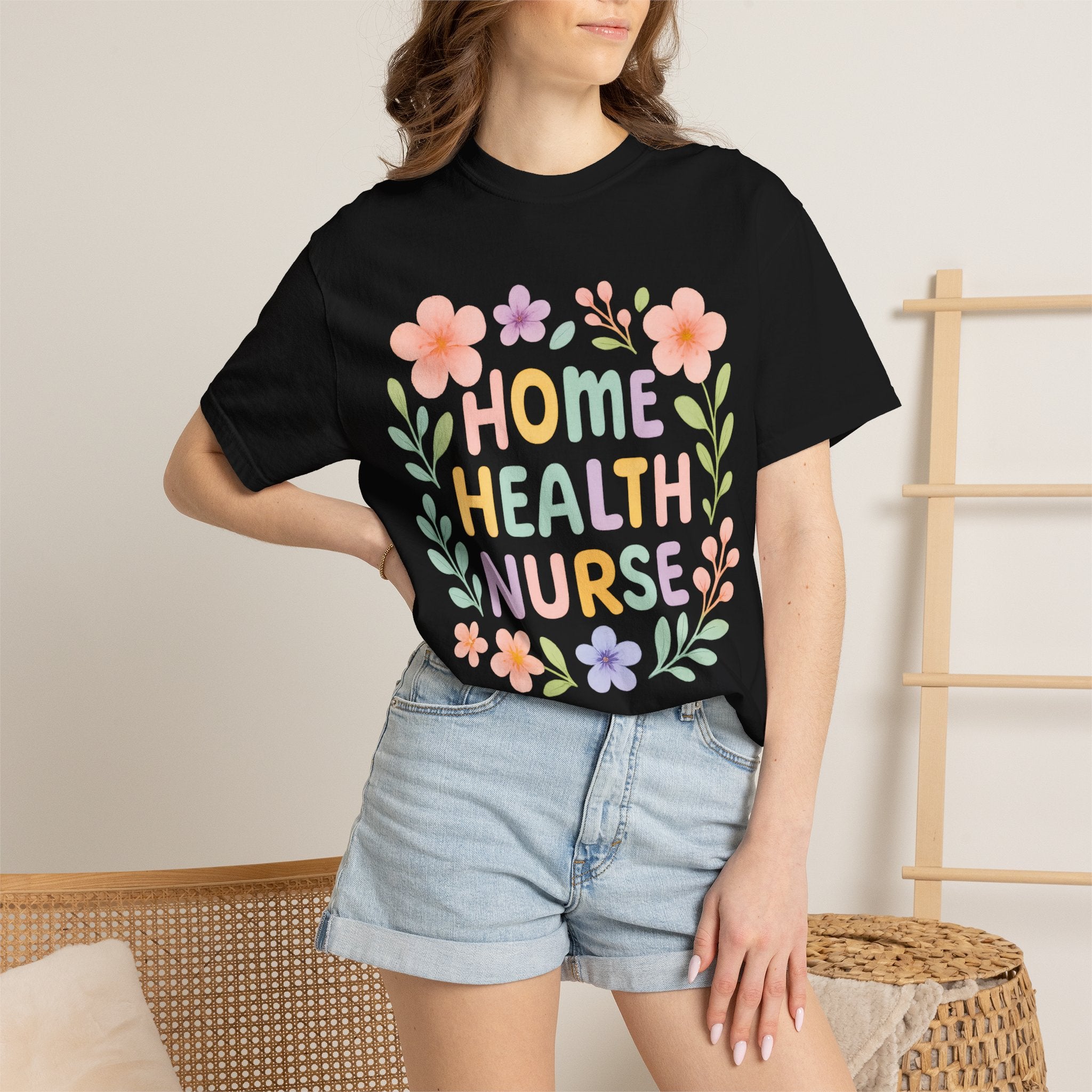 Home Health Nurse Floral T-Shirt — Pastel Appreciation Tee for Nurses