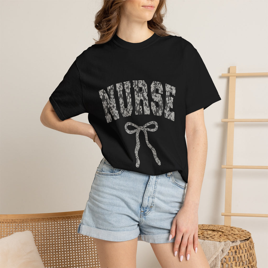 Nurse Ribbon T-Shirt — Subtle Floral 'NURSE' Gift Tee