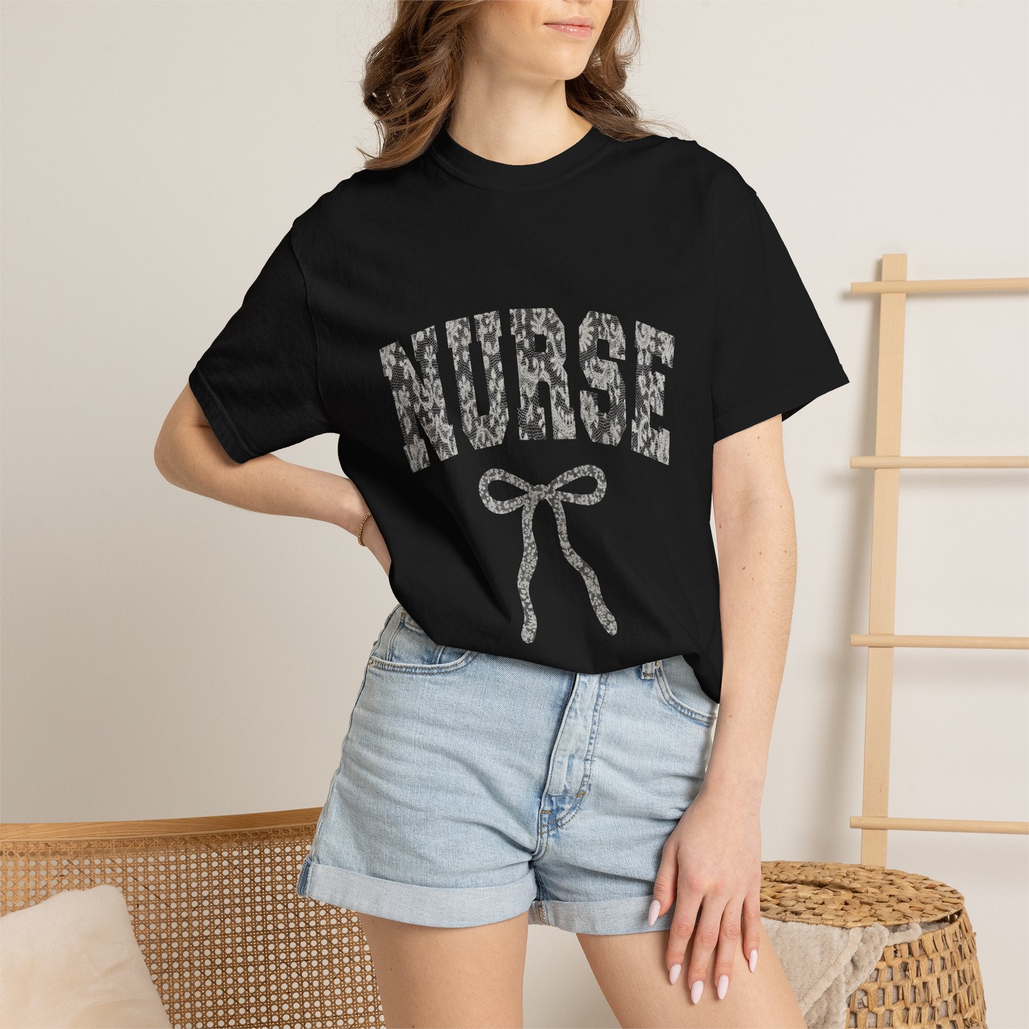Nurse Ribbon T-Shirt — Subtle Floral 'NURSE' Gift Tee