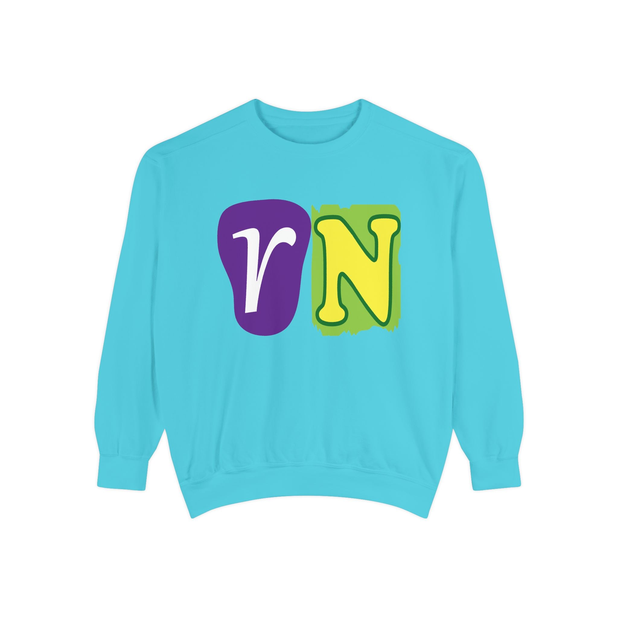 Sweatshirt — Retro Purple & Green 'VN' Graphic Crewneck