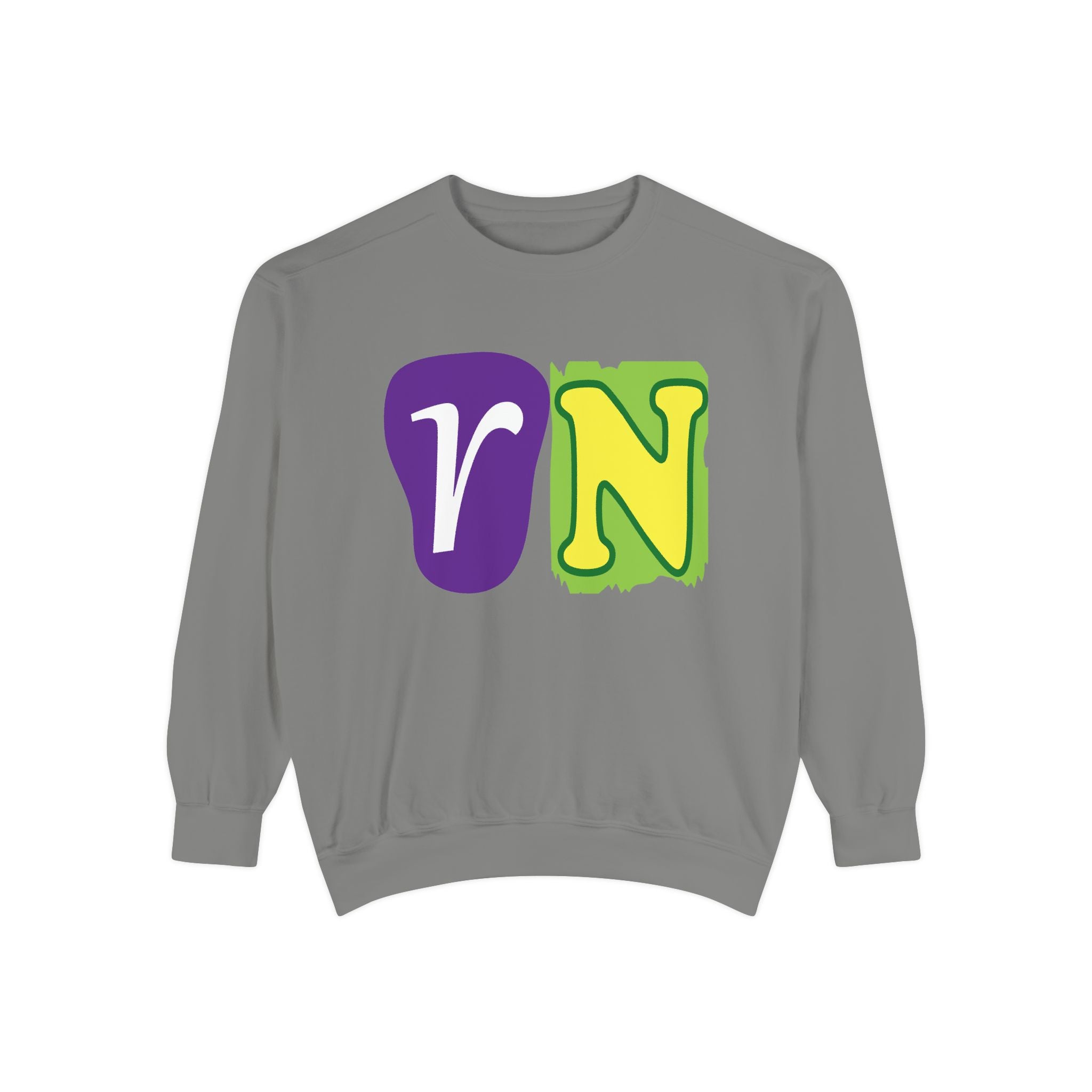 Sweatshirt — Retro Purple & Green 'VN' Graphic Crewneck