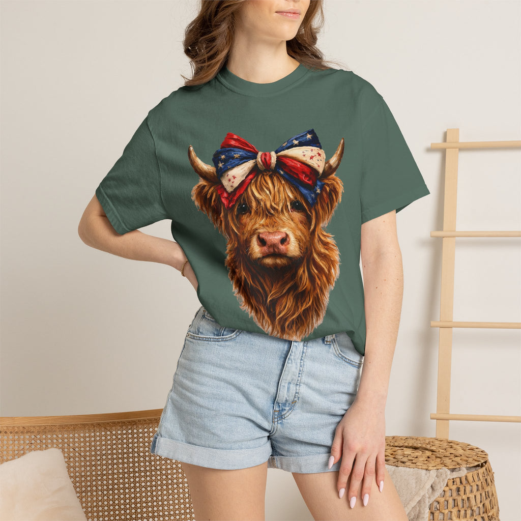 Highland Cow Tee — Patriotic Bandana Cow Graphic T-Shirt