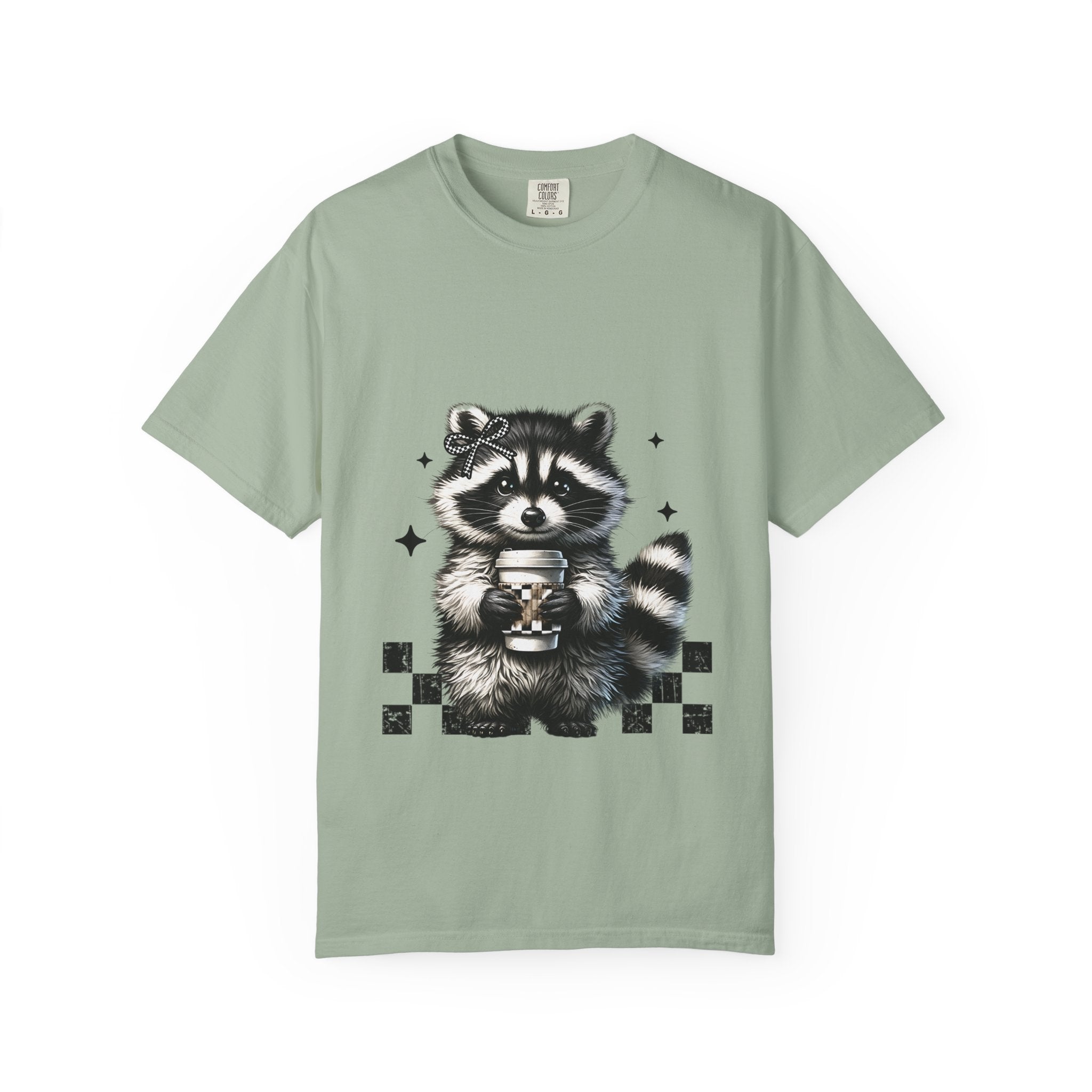 Raccoon Coffee Tee — Cute Holding Mug Graphic T-Shirt