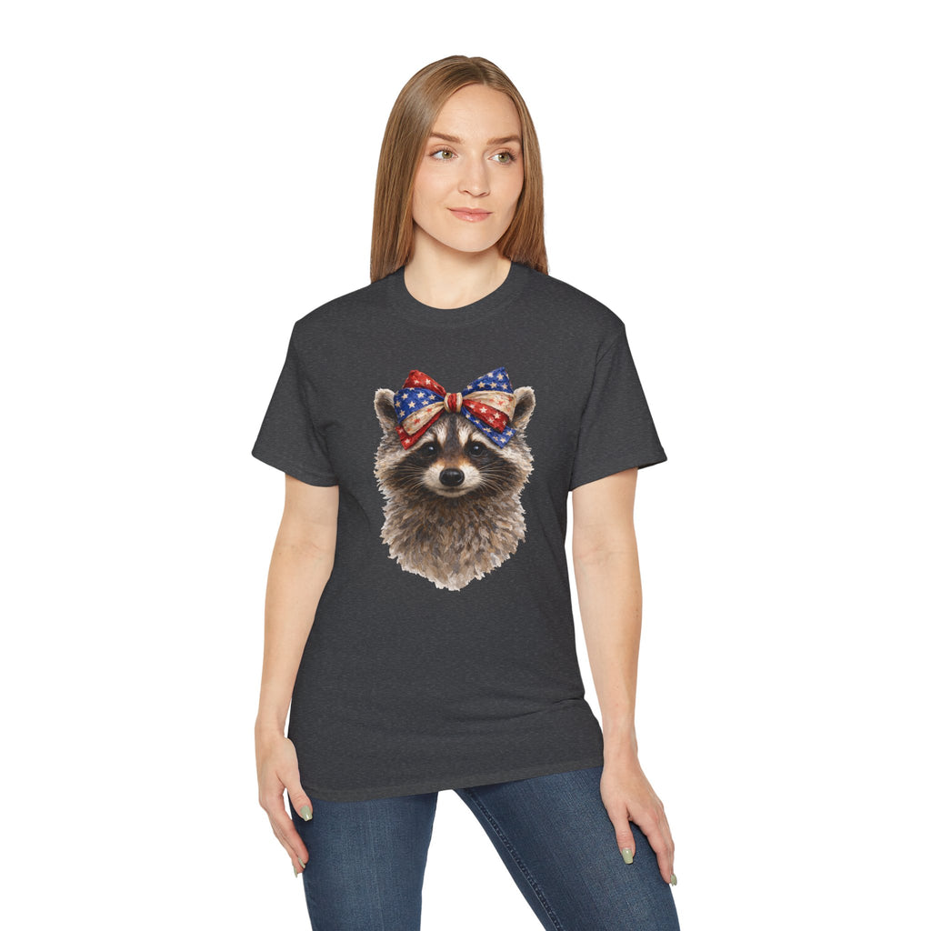 Raccoon with American Flag Bow Tee