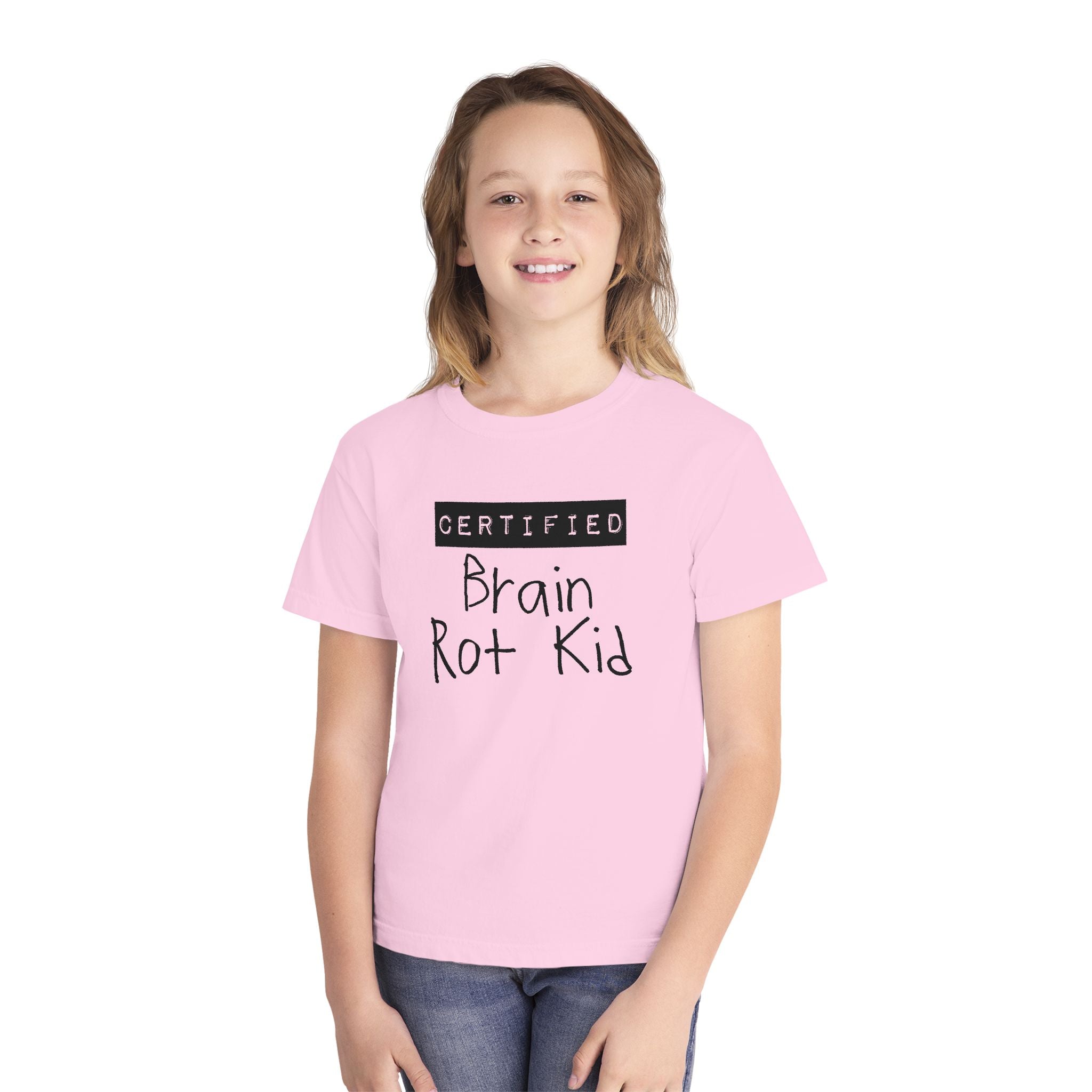 Youth T‑Shirt “Certified Brain Rot Kid” Graphic Tee — Funny Retro Handwritten Kids Shirt