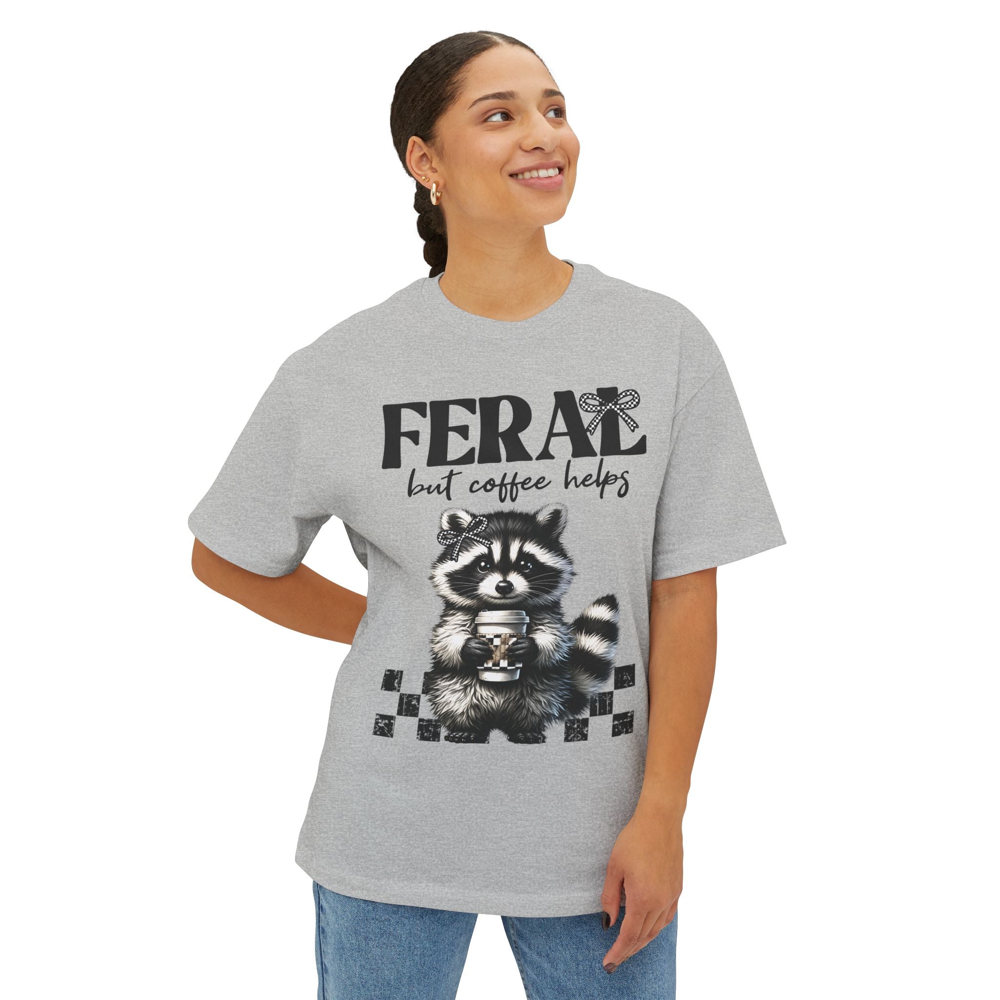 Raccoon 'Fear But Coffee Helps' Oversized Tee