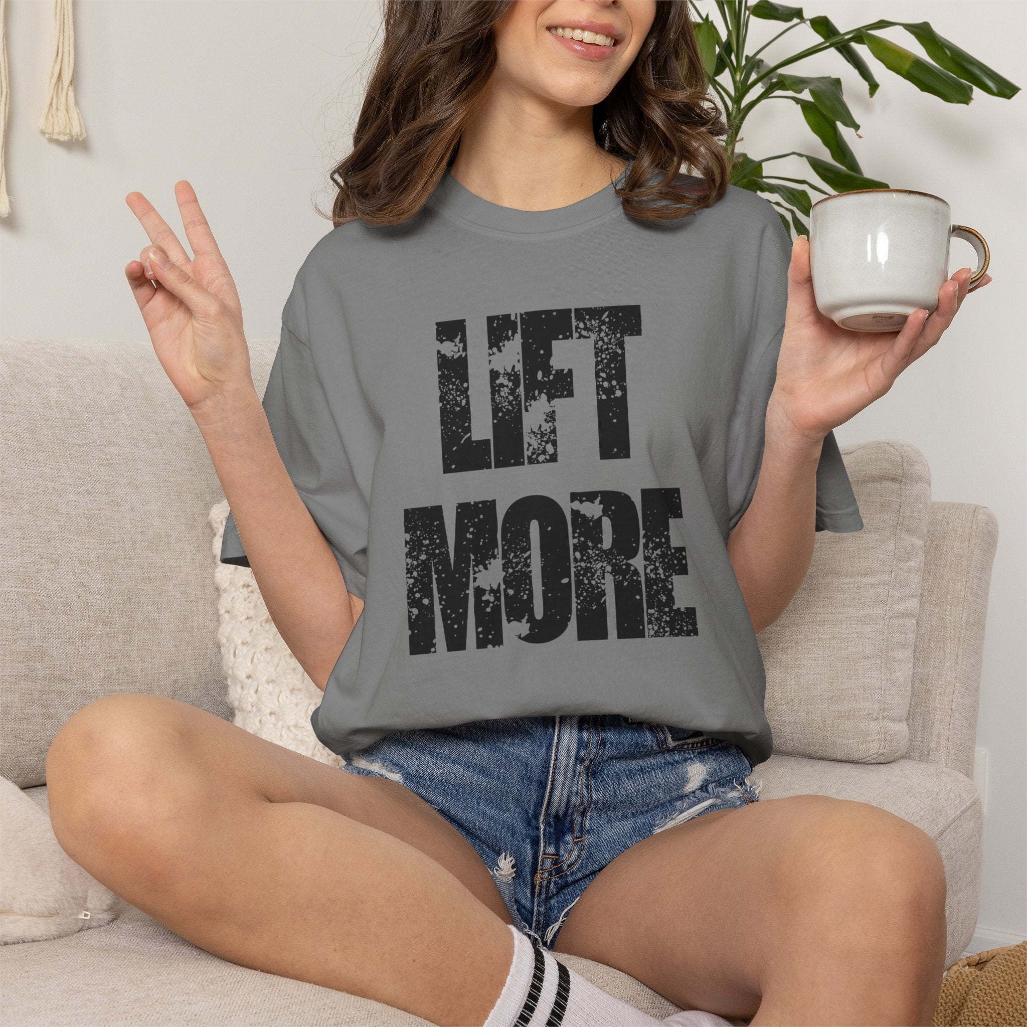 Lift More T-Shirt — Distressed Fitness Workout Tee for Weightlifters