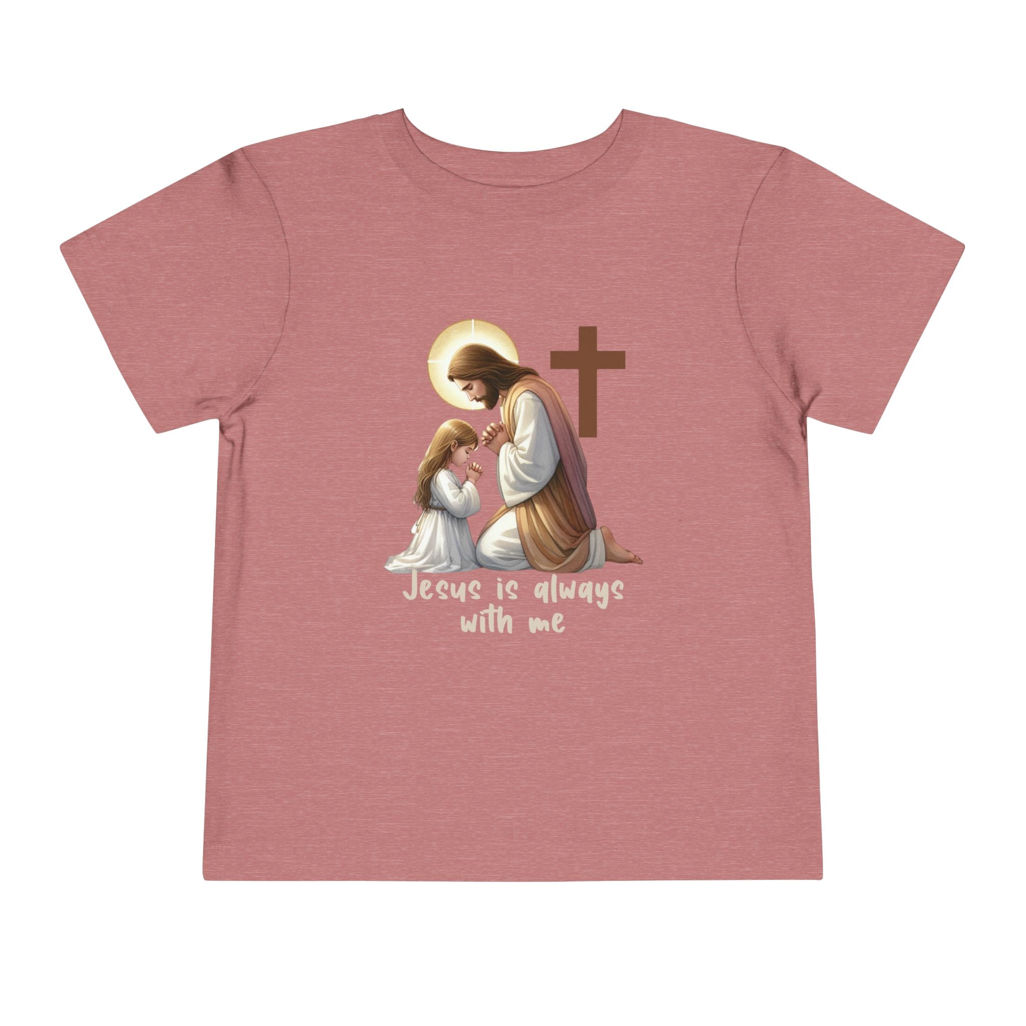 Toddler Tee — "Jesus is Always With Me" Kids Christian Shirt (Praying Jesus & Cross)