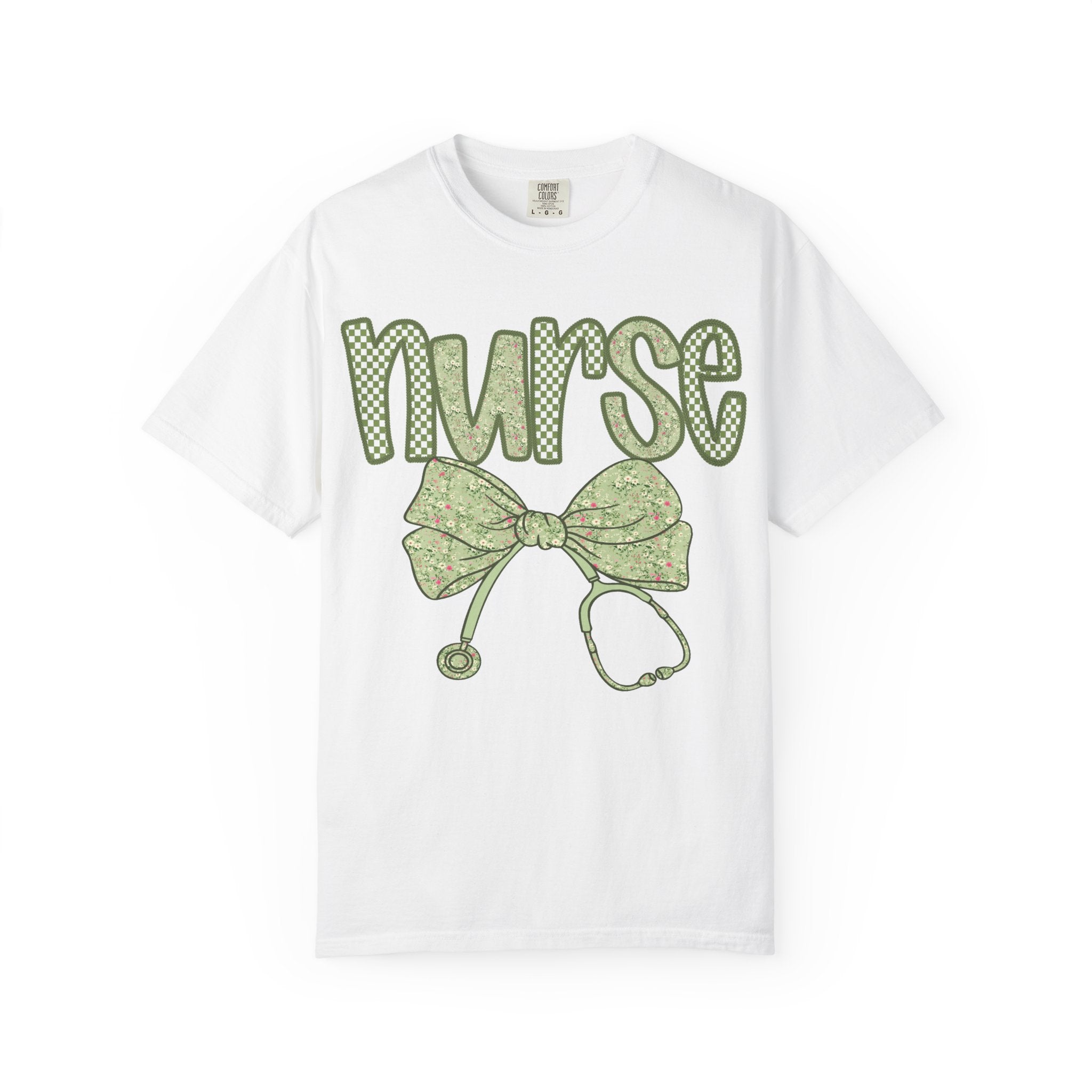 Nurse Bow Stethoscope T-Shirt — Cute Green Nurse Graphic Tee