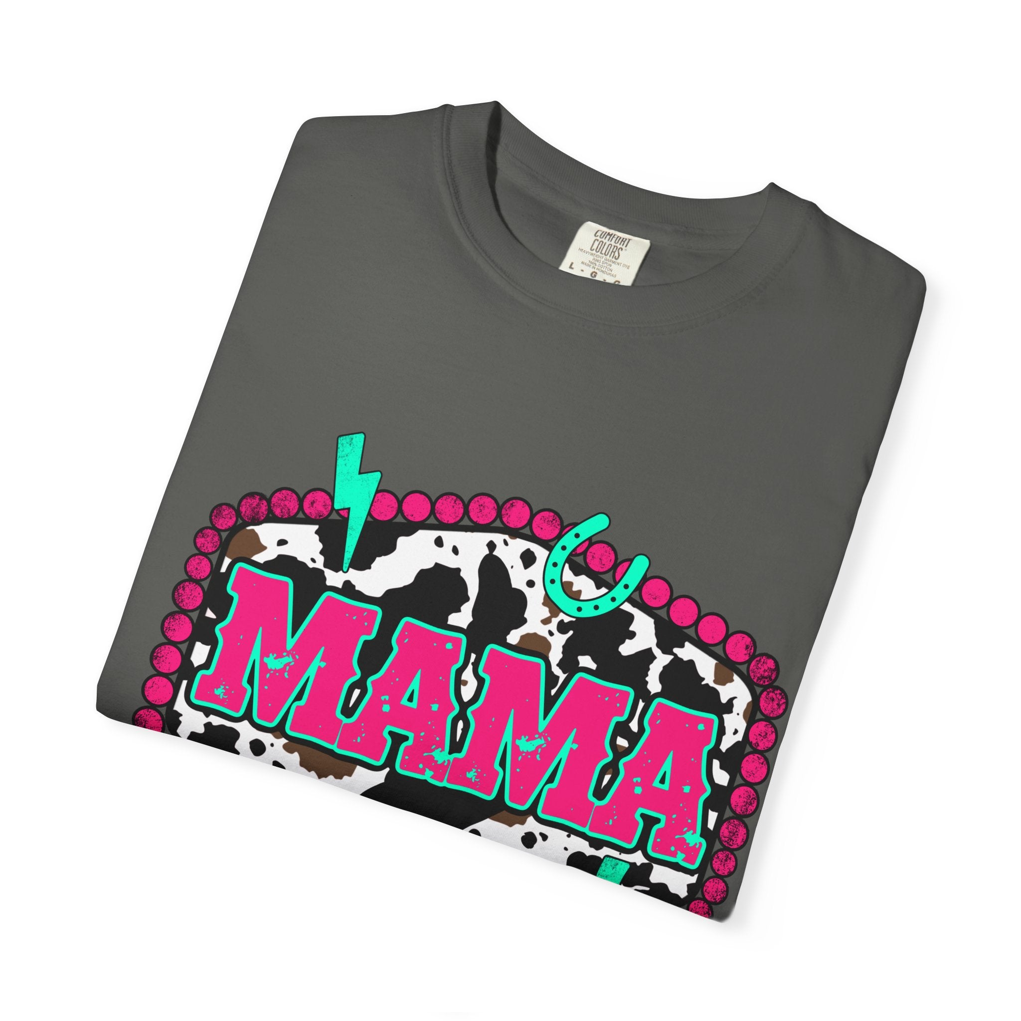 Mama Graphic T-Shirt — Retro Cowprint Neon Design
