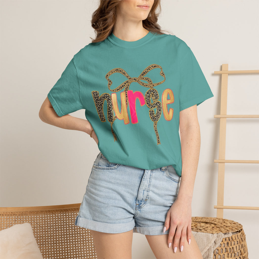 Nurse Leopard Bow T-Shirt — Cute Colorful Nurse Tee