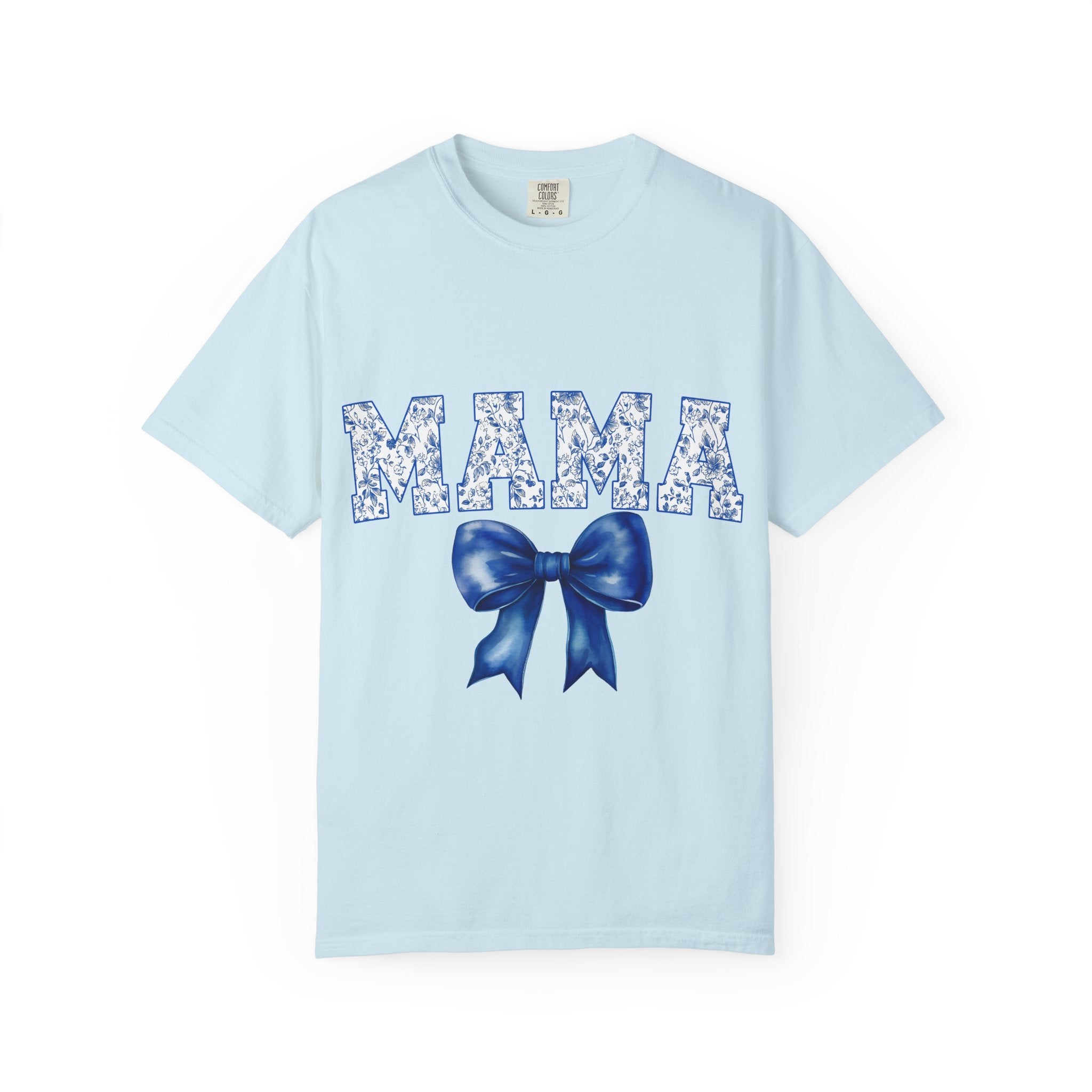 Mama Floral-Pattern T-Shirt with Blue Bow — Mother's Day Gift Tee