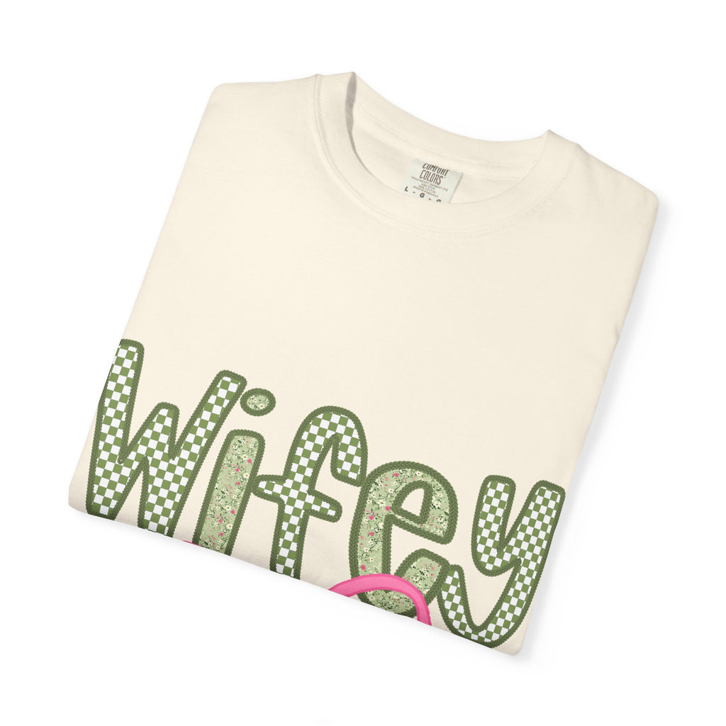 Wifey Graphic T-Shirt — Cute Polka Dot Text with Pink Bow