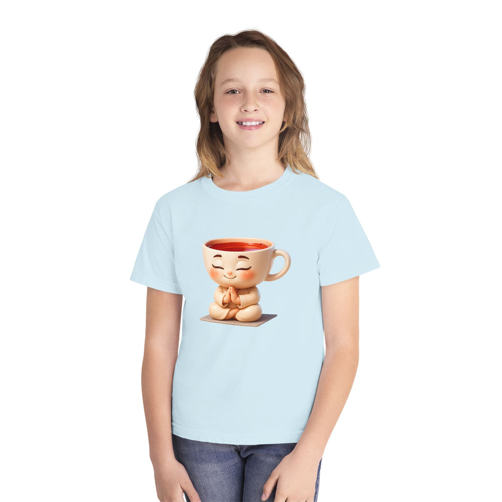 Youth Tee — Cute Meditating Teacup Cartoon Shirt for Kids