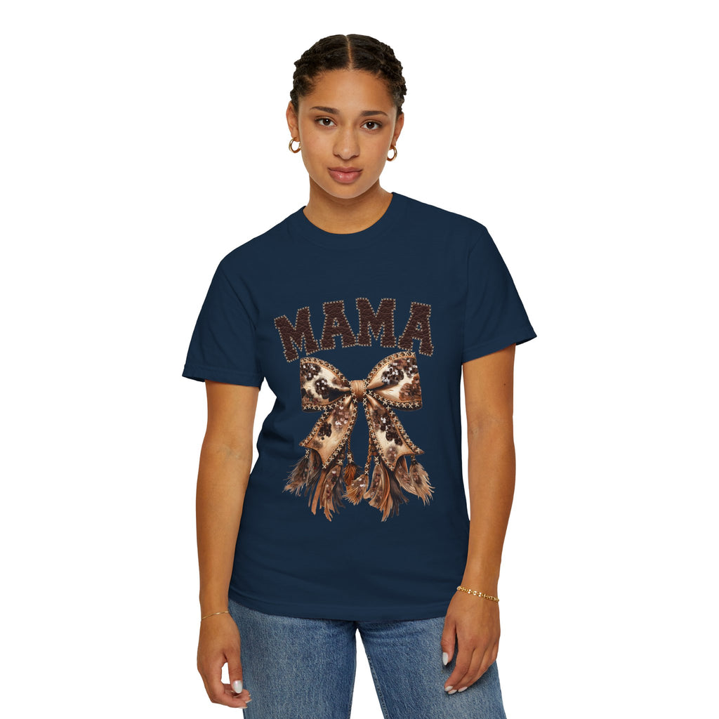 Mama Leopard Bow T‑Shirt – Floral Fringe Mom Tee