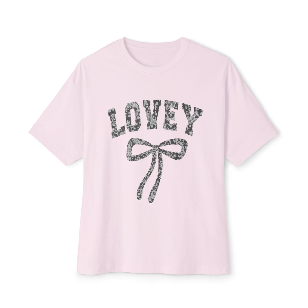 Lovey Bow Tee — Oversized Graphic T‑Shirt with Vintage Ribbon Design