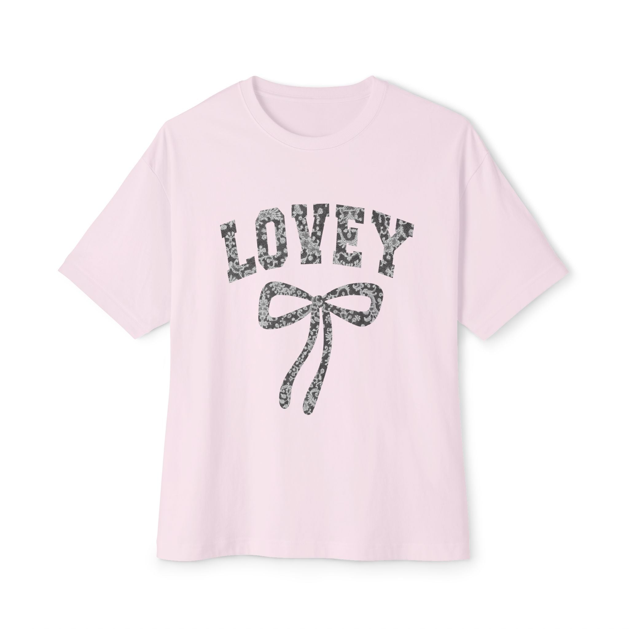 Lovey Bow Tee — Oversized Graphic T‑Shirt with Vintage Ribbon Design