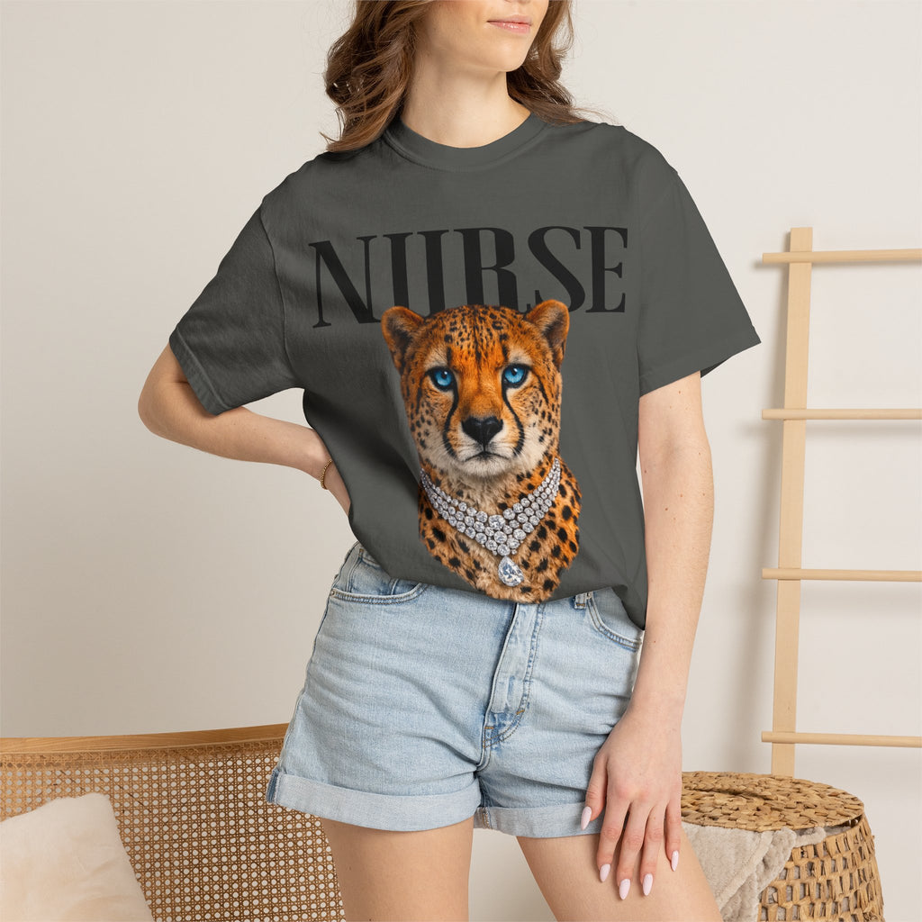 Nurse Cheetah Graphic T-Shirt — Stylish Medical Professional Tee