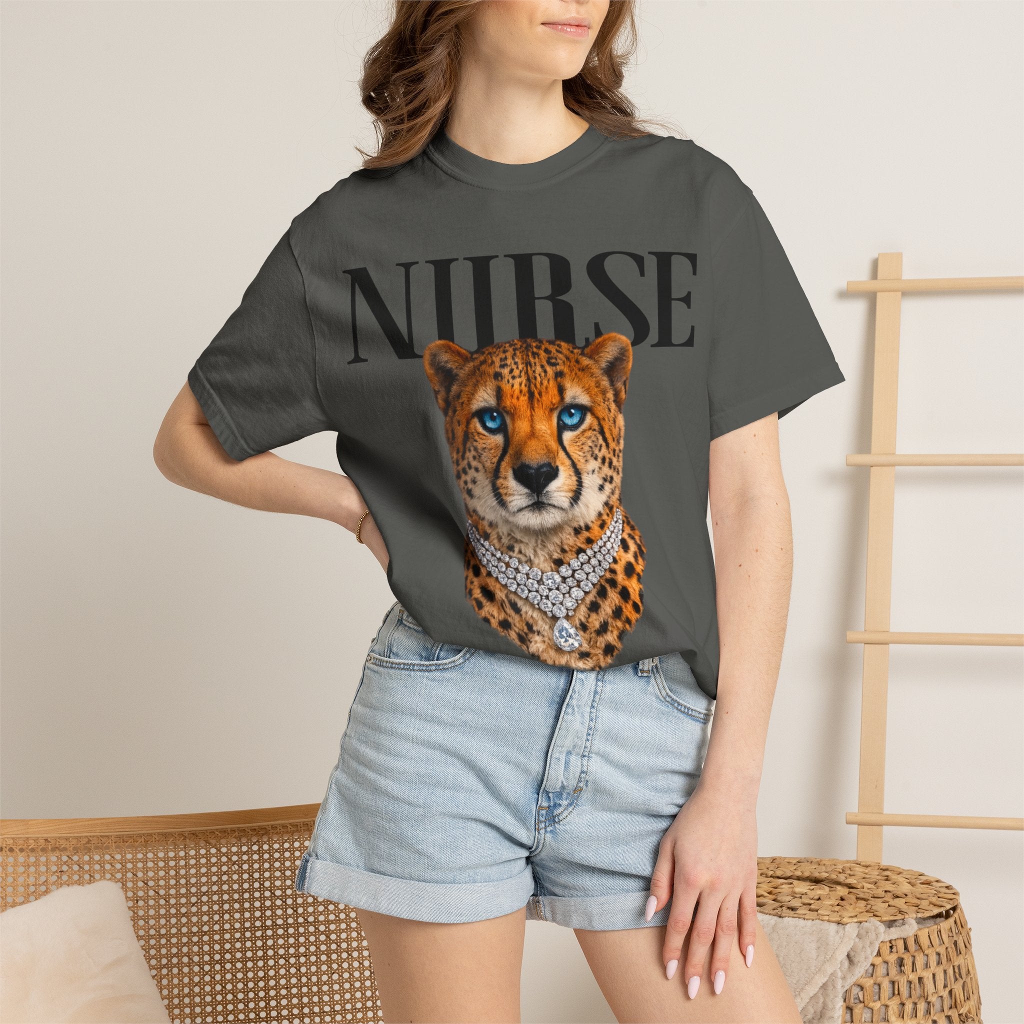Nurse Cheetah Graphic T-Shirt — Stylish Medical Professional Tee
