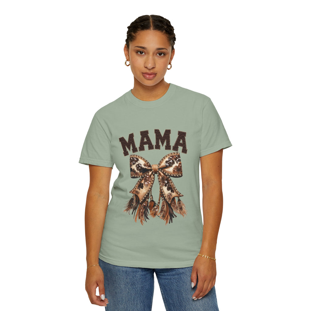 Mama Leopard Bow T‑Shirt – Floral Fringe Mom Tee