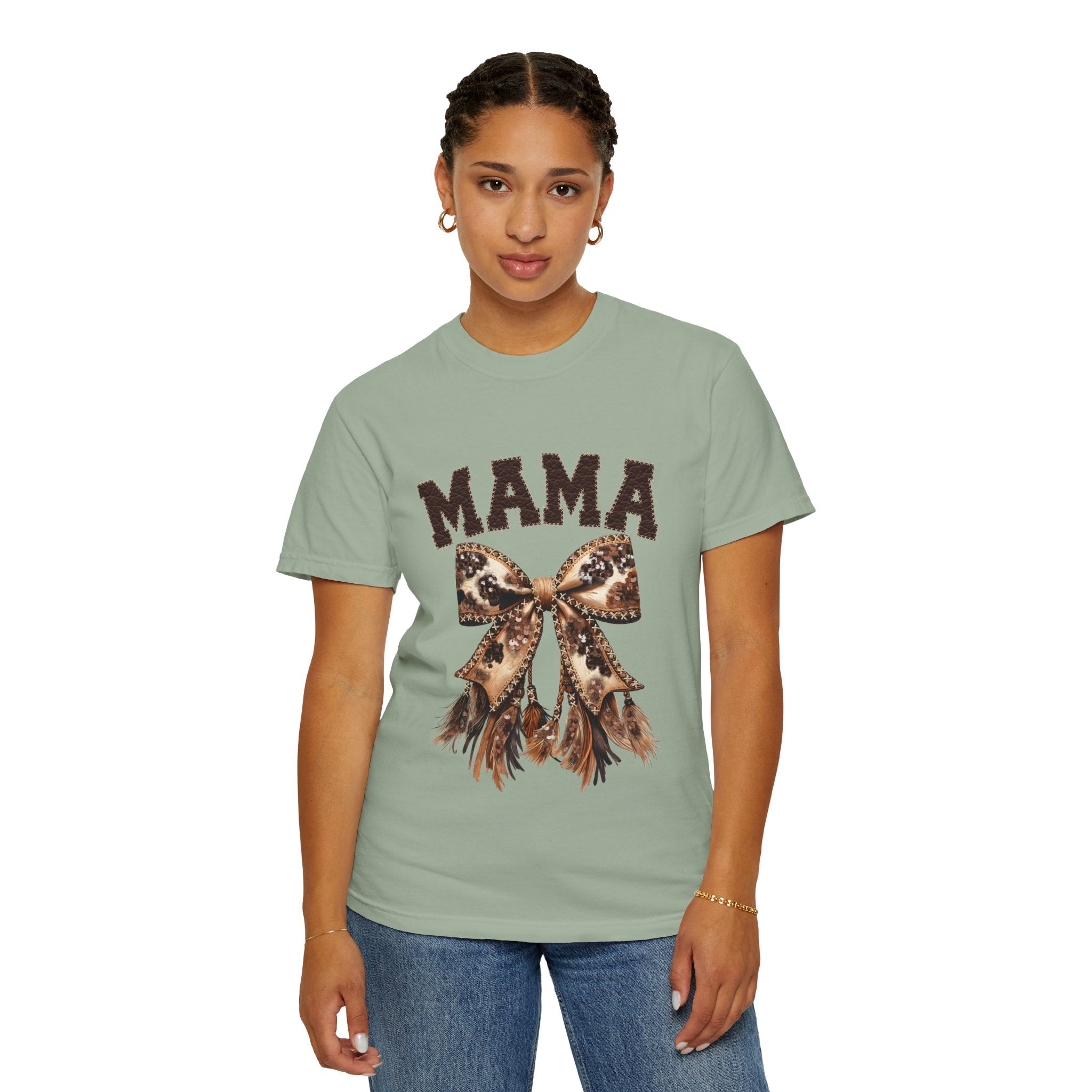 Mama Leopard Bow T‑Shirt – Floral Fringe Mom Tee