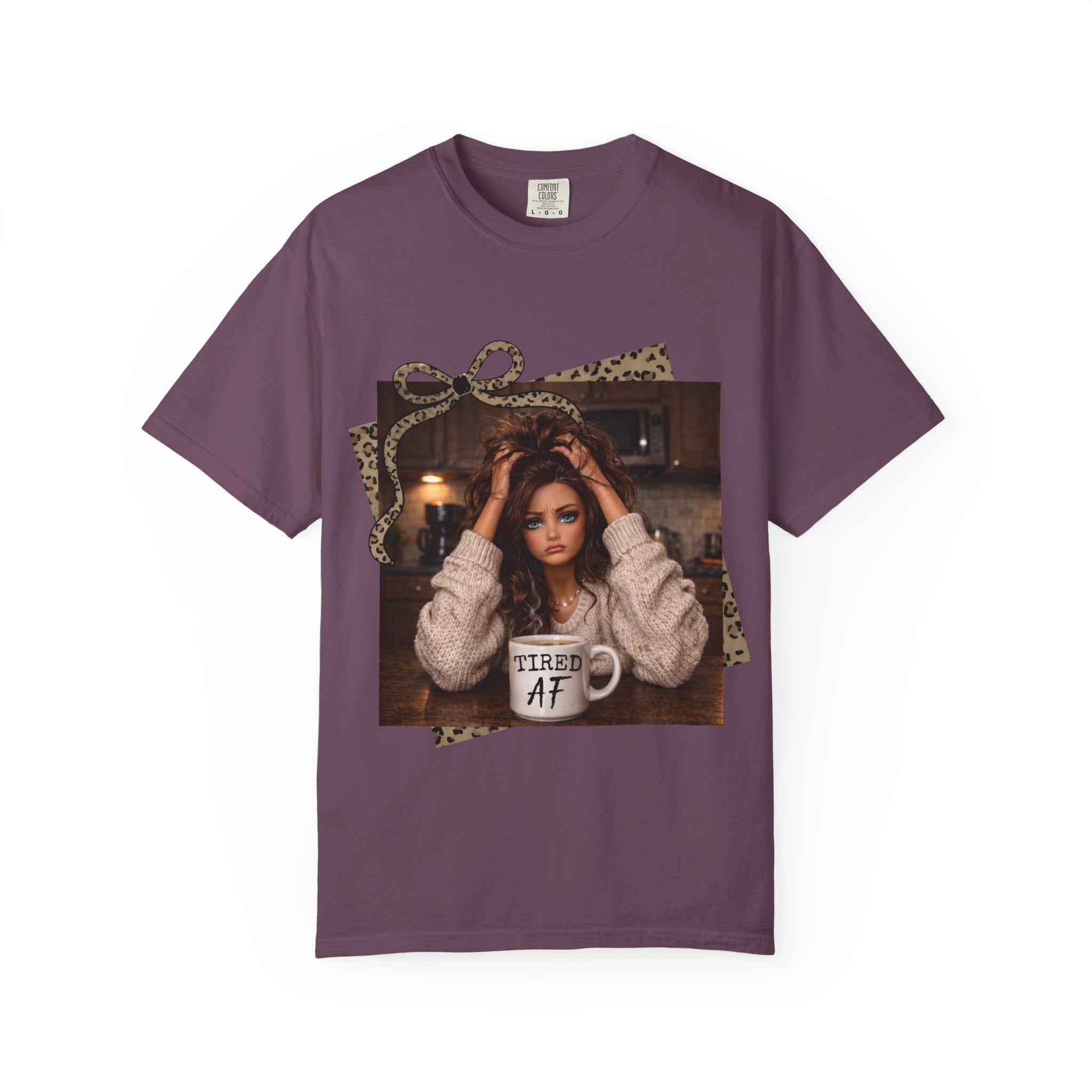 T-Shirt — 'Tired AF' Cozy Photo Tee (Leopard Accent)