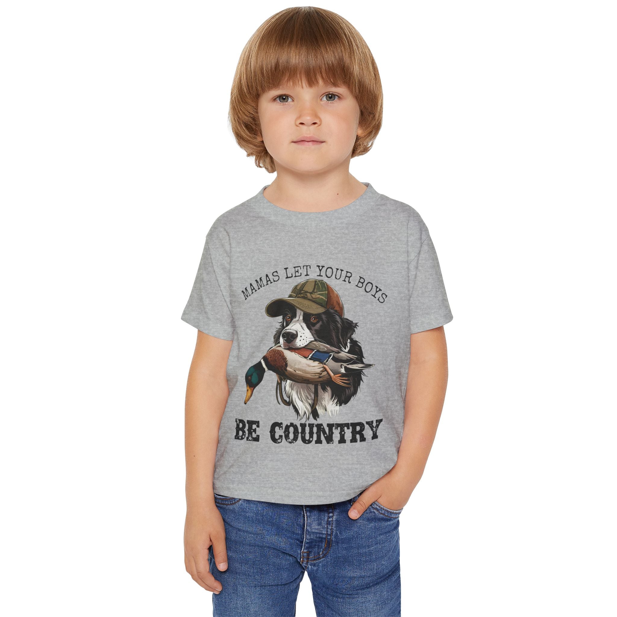 Toddler T-Shirt — "Mamas Let Your Boys Be Country" Duck Hunting Dog Design